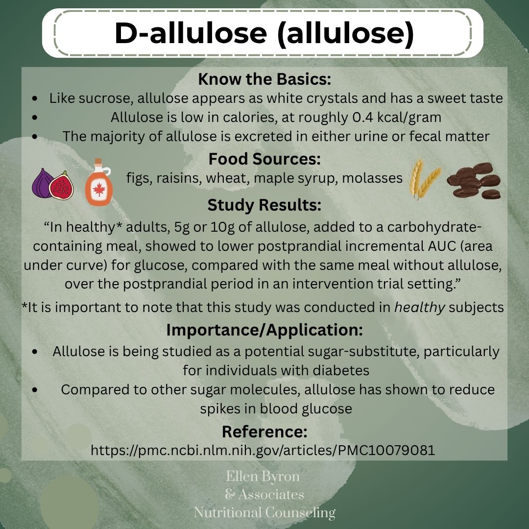 Allulose is an emerging sugar substitute known for its low calorie content. Read above to learn more about its importance!
-
#dietitiansofinstagram #allulose #nutritionresearch
