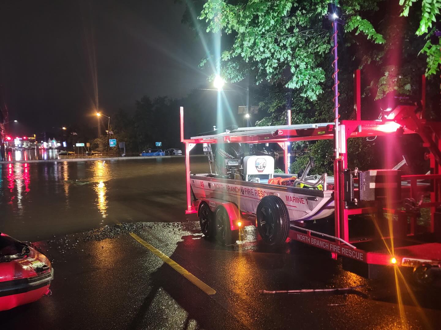 Last evening around 7 p.m., North Branch was requested to respond and assist as severe flash flooding was hitting the eastern portion of Somerset County. Utility 49, with five water rescue technicians, along with Marine 1 & 2 responded. The crew deployed along Route 22 and worked in the areas of Watchung, North Plainfield and Scotch Plains assisting with rescue efforts and searches. NBVFC worked alongside multiple other water rescue crews until around midnight before returning home. While they were operating, ten additional members staffed Station 49 and Marine 3.
Unfortunately, this is another harsh reminder from Mother Nature and we cannot urge everyone enough: Do not drive thru flooded roadways.