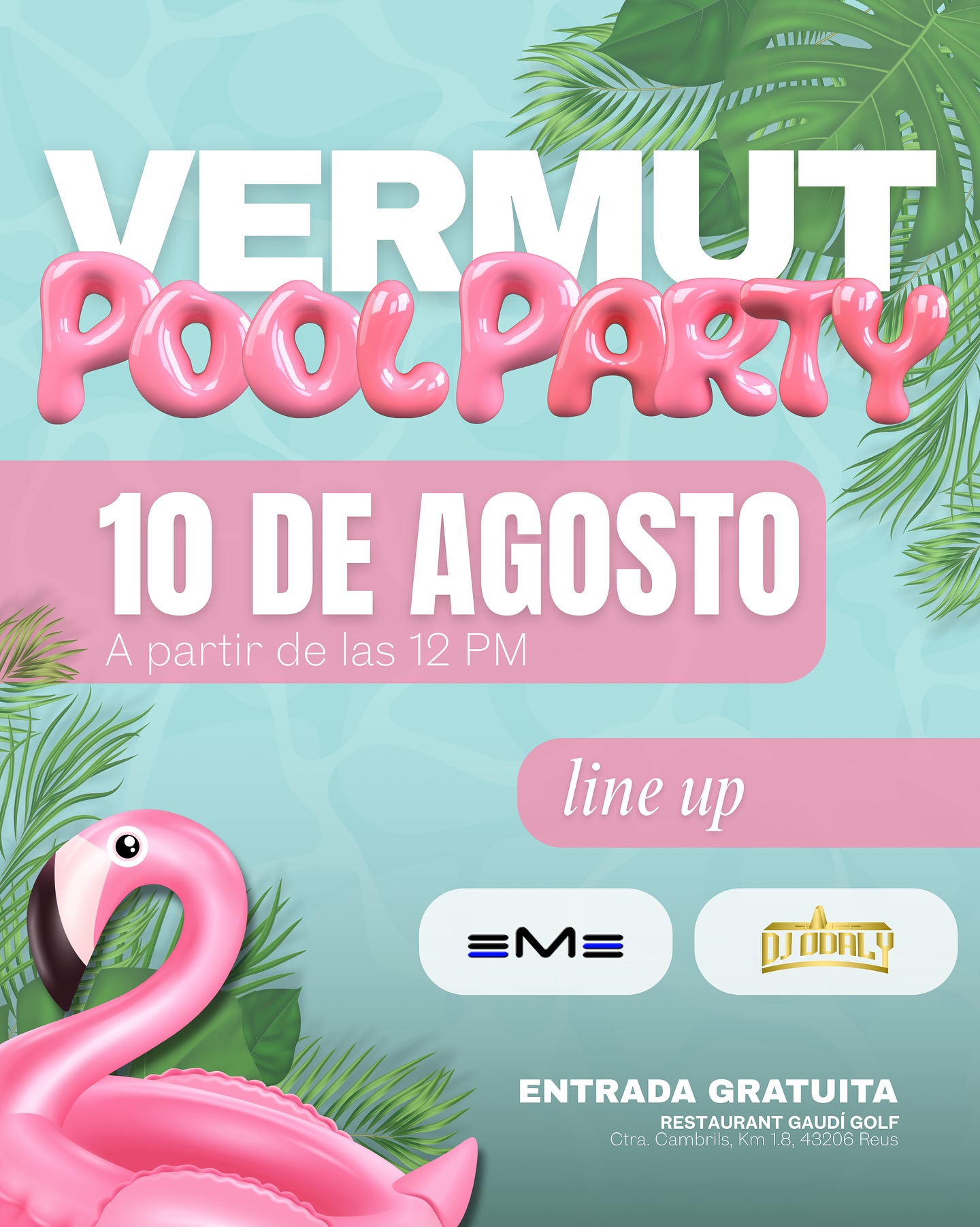 ✨VERMUT POOL PARTY 🌴🪩
Este 10 de AGOSTO, a partir de las 12:00h ☀️
Este verano… la mejor forma de combatir el calor es en buena compañía, con un buen vermut en la mano y los pies en la piscina 🩳👙
Line up🎶
@samuel_eme
@djodalysound
🎟️ ¡ENTRADA GRATUITA!
☀️👙¡TE ESPERAMOS!🌴🥳
📍Ctra. Cambrils, Km 1.8, 43206, Reus