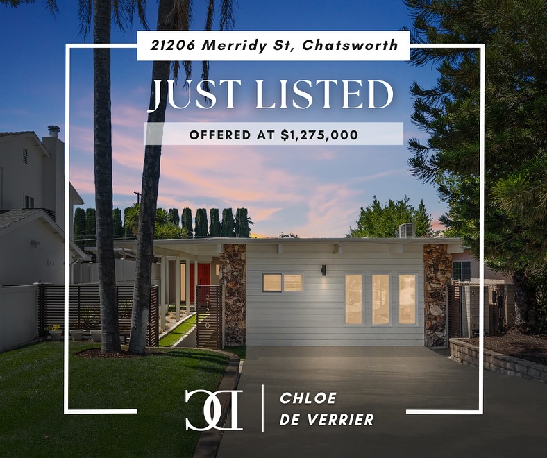 Open House Today! Come stop by between 2-5 PM ✨
🏡 Address: 21206 Merridy St, Chatsworth
Offered at: $1,275,000
Main Home: 3 Bed, 2 Bath, 1923 SqFt
ADU: 1 Bed, 1 Bath, 432 SqFt (Built in 2022, Fully Permited, Vacant at close of escrow)
Text or DM for more information or to schedule a private showing!
Chloe de Verrier
Coldwell Banker Realty
📲 310.890.9656
#justlisted #chatsworth #losangelesrealestate