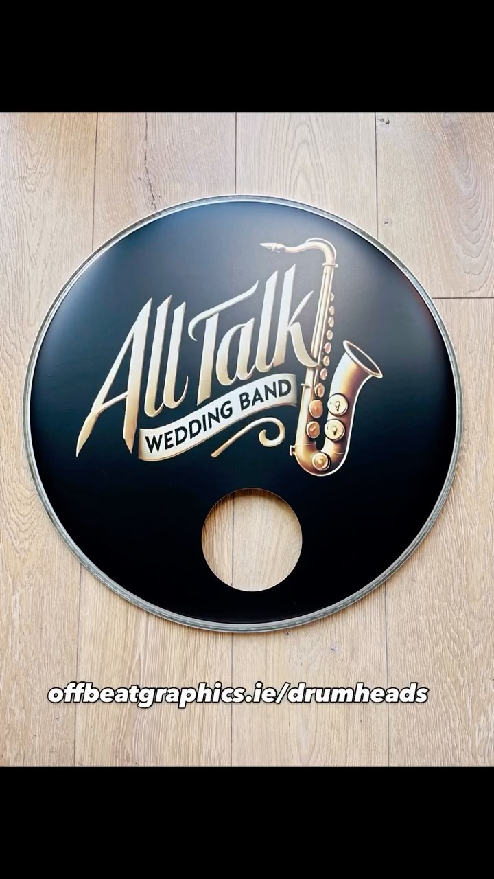 Talking the talk with @alltalkweddingbandโs new custom drum skin print ๐ #offbeatgraphics
#branding #weddingsbandsireland #bandlogo #artwork