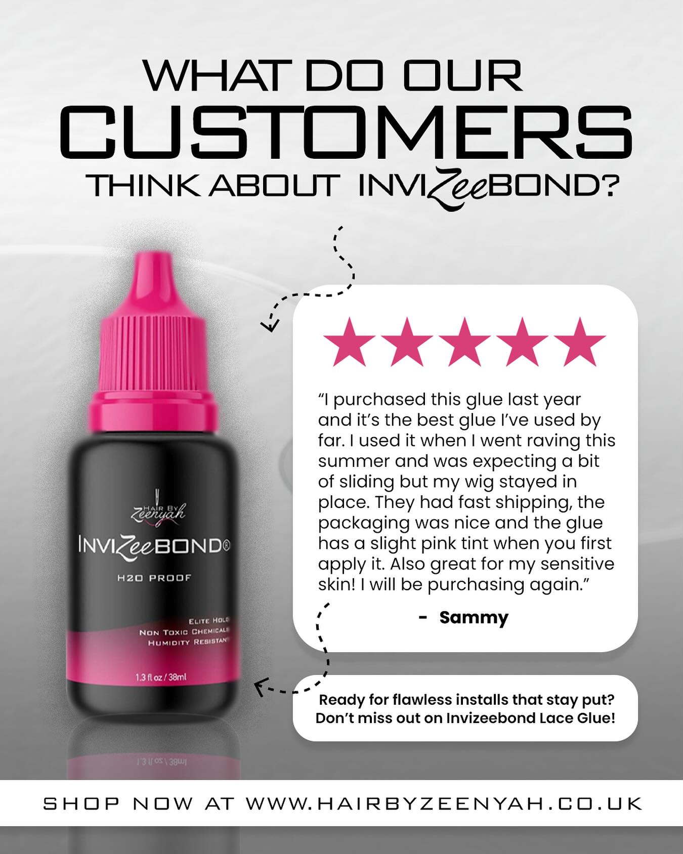 Real reviews from real people ๐
Donโt forget to shop @invizeebond lace glue products on HairbyZeenyah.co.uk
Use code โHBZGLUEโ for 10% off your order ๐ฌ
#zeenyah #laceglue #invizeebond #lacewigs #ukwigs #londonhairstylists #wigglue #hairreplacement