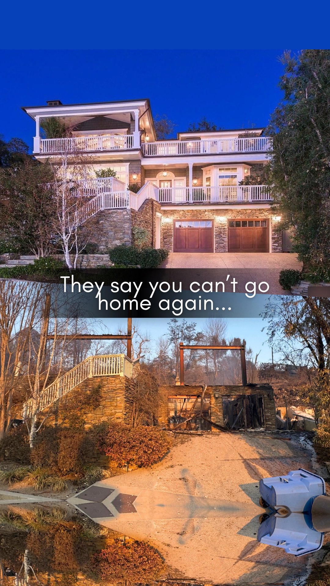 (Sound on) Lately I’ve been avoiding looking back on photos of my Palisades home before it was destroyed in the California fires, although the images of that life are so beautiful.
• The bright vibrant colors of our coastal garden
• Ocean views and sunsets that never bored
• Cozy spots I was most comfortable
• A house full of my favorite things; my life’s collection
• And so, so many delightful memories
That life feels so close, yet another lifetime ago.
I’ve had many ideas for videos I want to put together, to celebrate (and mourn) that life. I considered sharing all the people and celebrations that filled my home. Conversly, I imagined a compare/contrast with before and after images.
But @mirandalambert’s song, “The House That Built Me” creatively took over and led to this… walking up, amidst the ruin, to my front door. In my mind’s eye, not the destruction I see in front of me, but the peaceful haven I once knew. Four walls that housed a blessed life — the colors, the moments and the memories live on.
🎶 They say you can’t go home again
I just had to come back one last time...
I thought if I could touch this place or feel it
This brokenness inside me might start healing
Out here it’s like I’m someone else
I thought that maybe I could find myself
If I could just come in I swear I’ll leave… won’t take nothing but a memory, from the house that built me 🎶
#palisadesfire #palisadesstrong #thehousethatbuiltme #fromtheashes #griefandloss