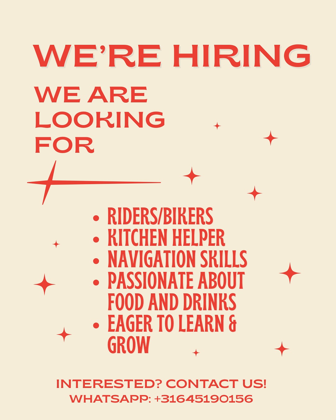 Join Our Team: Exciting Opportunities Available!
We are on the lookout for enthusiastic riders and dedicated kitchen helpers to join our dynamic team! If you are a young individual eager to learn and grow in a vibrant work environment, we want to hear from you. While prior experience is certainly a plus, it’s your passion and willingness to learn that truly matter to us.
As a rapidly growing business, we are committed to establishing ourselves as a leader in the industry, renowned for our exceptional pizza dough, high-quality ingredients, and outstanding service. We have ambitious plans for the future, and we invite you to be a part of this exciting journey!
What We’re Looking For:
	•	Riders: We need individuals with strong navigation skills who can efficiently deliver our delicious offerings to our valued customers.
	•	Kitchen Helpers: If you are passionate about food and drinks, and have a desire to learn and develop your skills within our company and the broader food industry, we want you on our team!
Join us as we strive for excellence and make our mark in the culinary world. If you’re ready to embark on a rewarding career with us, apply today and become a vital part of our growing family!
If you are interested send us a message here ✉️
Ciao ! 
A Sentimento Pizzeria Crew 
#JoinOurTeam #WeAreHiring #NowHiring #KitchenJobs #RiderJobs #ApplyNow #FoodIndustryJobs #WorkWithUs #CareerOpportunity #HospitalityJobs #StartYourCareer #TeamCulture #CareerGrowth