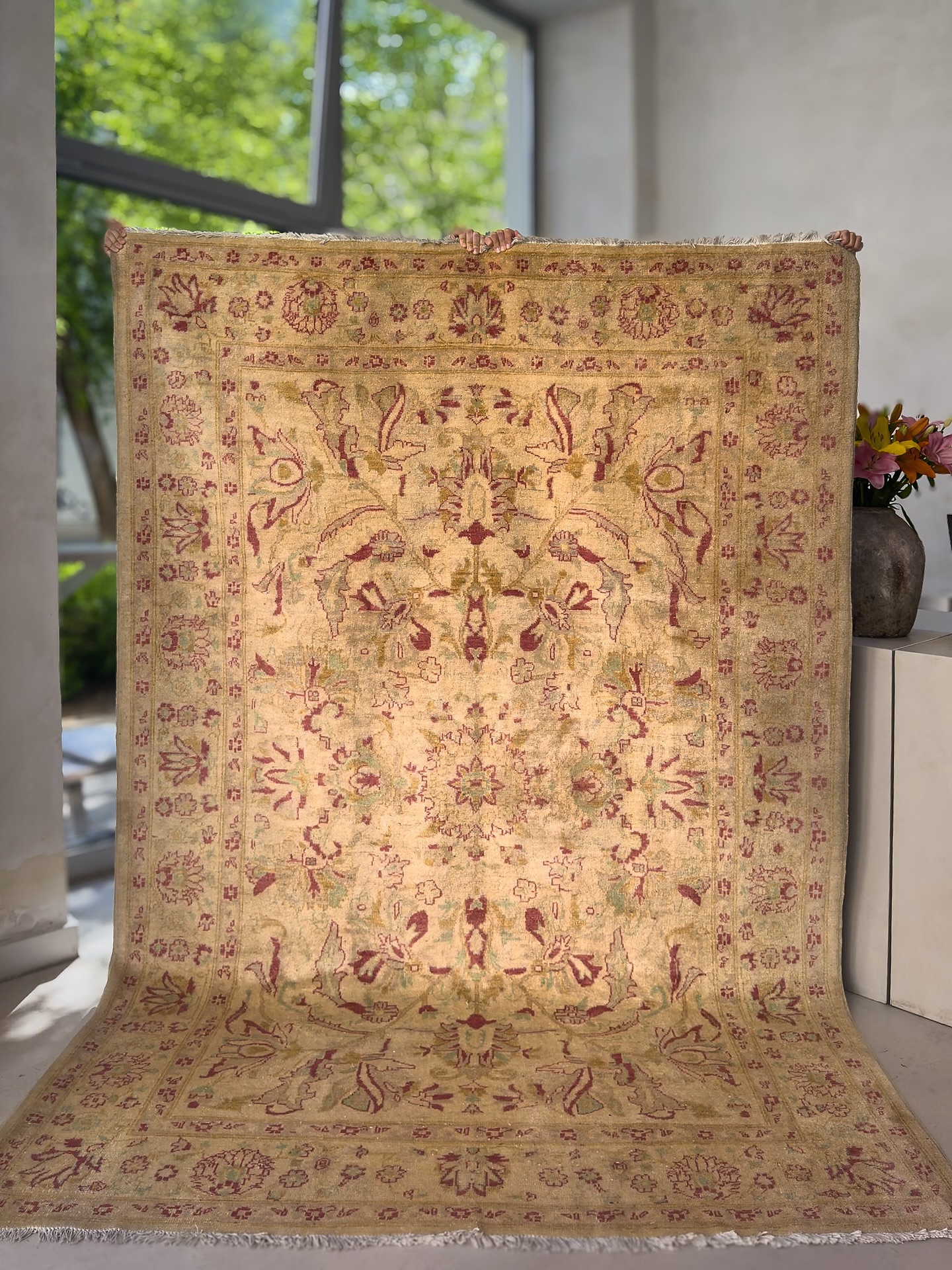 A cream background with red patterns - Something apecial and rare!