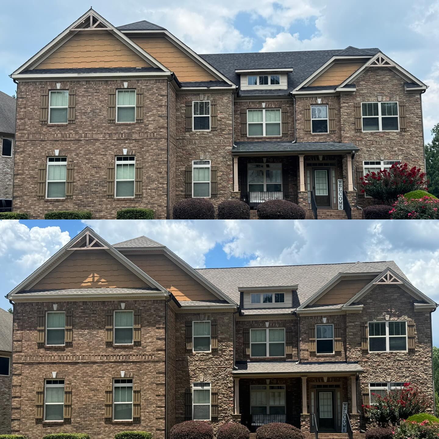 Before and after pics of a new Weathered wood HDZ GAF Shingle installment