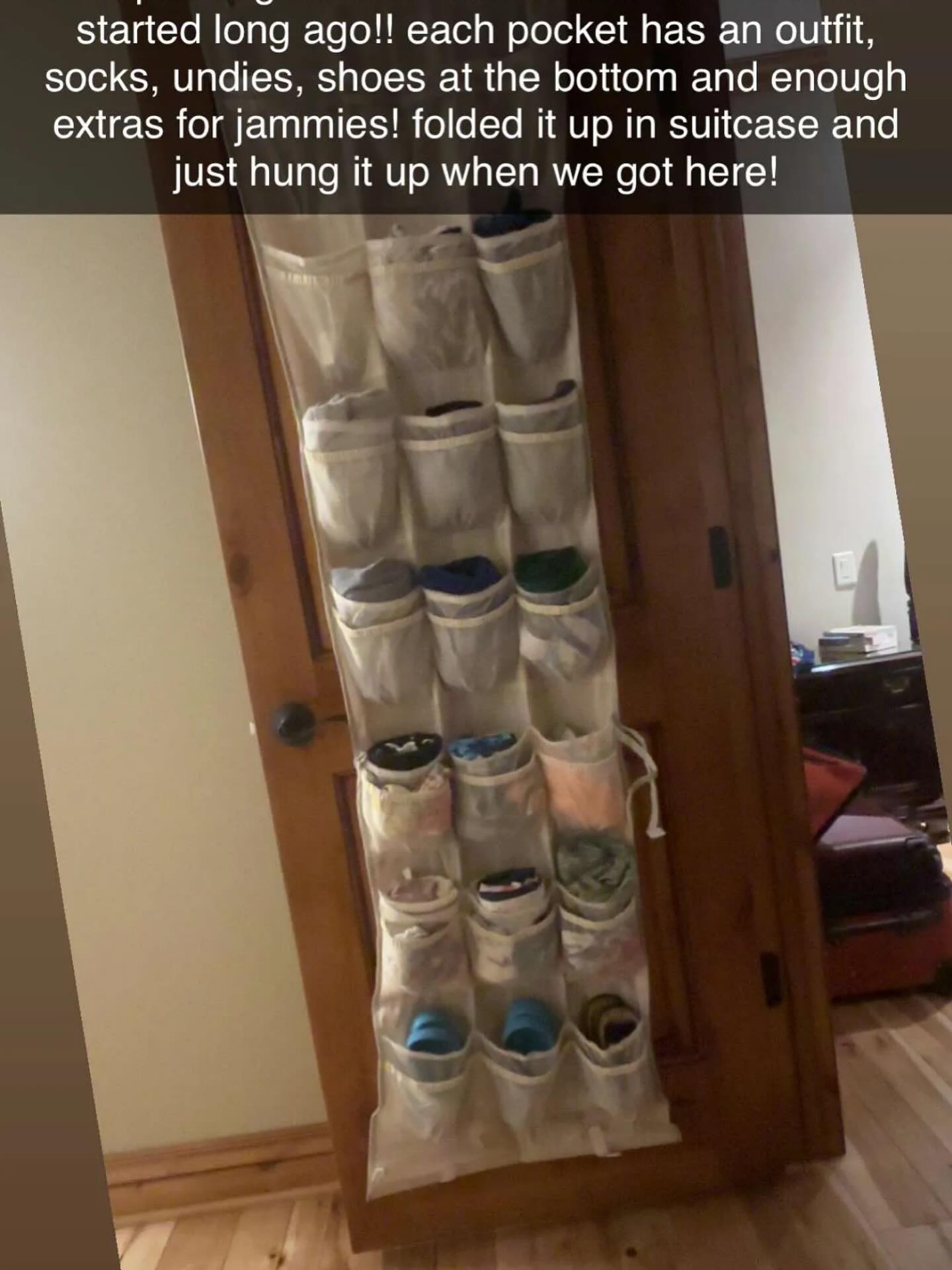 Travel hack from one of my cozy people (aka my sister)!
She’s on vacation with her family and used an over-the-door shoe organizer to pack her kids’ clothes-outfits, undies, jammies, shoes, the whole deal.
Rolled it up like a cinnamon roll, stuck it in the suitcase, and when they got to the hotel? Just hung it on the door. DONE.
Honestly… might do this for myself next time.
Would you try it? Or do you have a packing trick that makes life easier? Tell me👇
#TheCozyDeclutter #TravelHack #PackingTips #CozyOnTheGo #OrganizedTravel