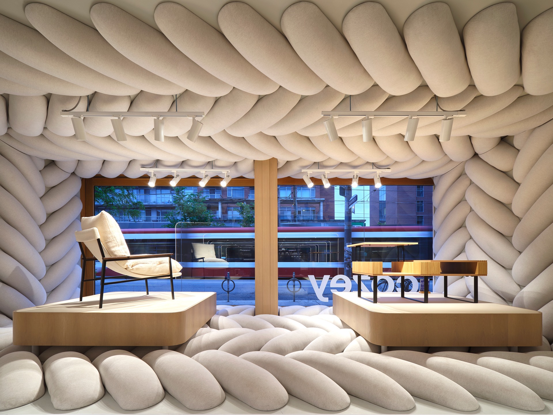 A great honor to receive a Best of Canada Award 2025 by @cdninteriors magazine for our @cozey flasghip store in Toronto. In the Single Detail category, for the streetside window showcase.
"The window display is both portal and provocation. A superscale woven installation of fabric-wrapped polystyrene threads distills the brand’s DNA into sculptural form, somewhere between a cloud and a cocoon. Minimal yet emotive, it balances the buoyancy of upholstery with architectural precision." - Peter Sobchak
"The result is a design-forward manifesto that rethinks street-level engagement, crafting a moment of pause, wonder, and ultimately, brand immersion."
- Peter Sobchak
We thank the jury and congratulate all the winners. Kudos to our collaborators @officiel.studio (industrial design) and @cossette.fr (brand).
To find out more about our winning projet, follow this link:
https://www.canadianinteriors.com/2025/07/07/cozey-flagship-window-showcase-toronto/
Photos by @riley_s_photo and LAAB.
#bestofcanada2025 #bestofcanada #bestofcanadadesign #canadianinteriors
