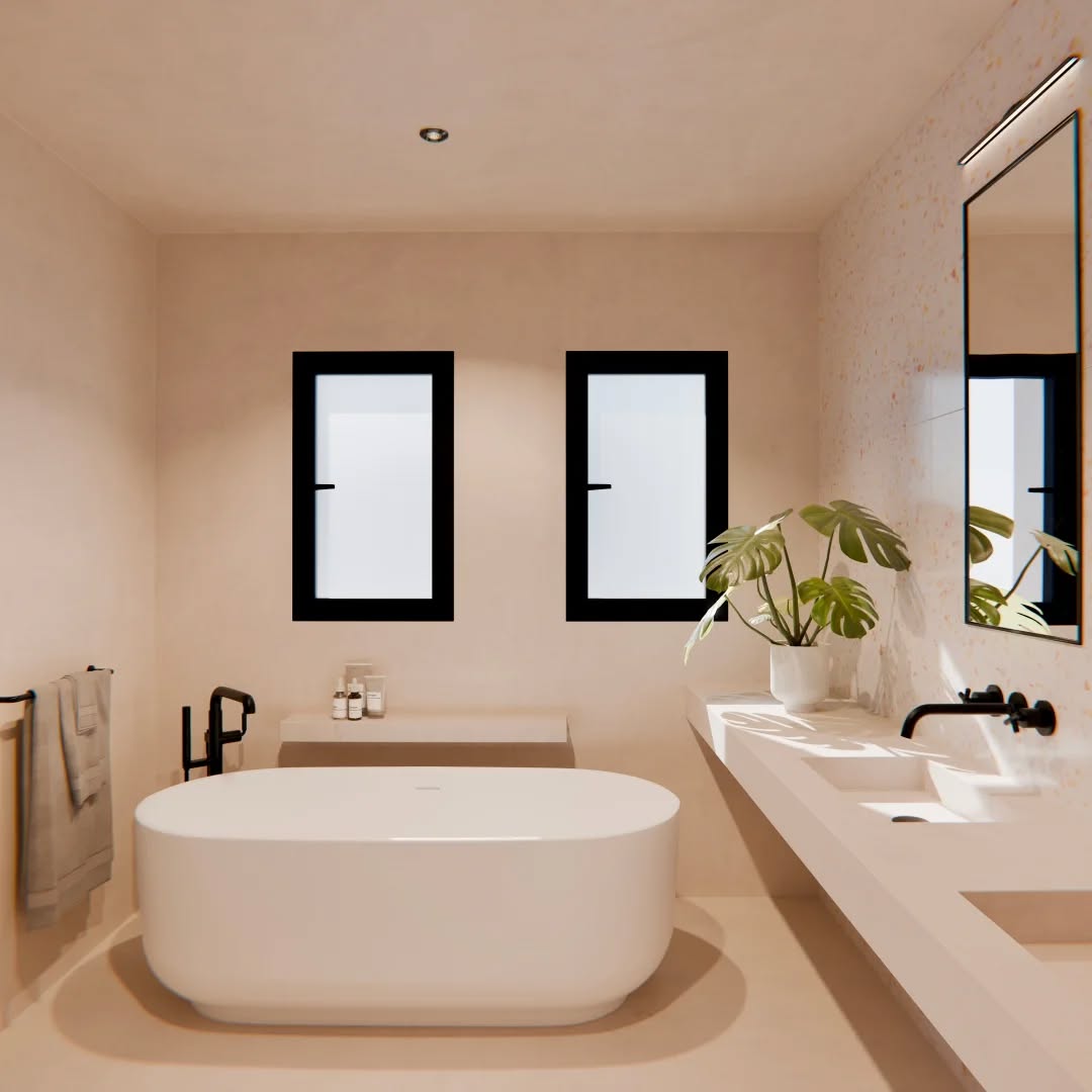 Suite du projet de rénovation complète d'une villa des années 70 à Saint-Remy-de-Provence.
Dans cette salle de bain minimaliste, un terrazzo aux notes orangées s'accorde avec le béton ciré en apportant une touche de chaleur à l'ensemble.
Les ouvertures ont été agrandies pour apporter plus de lumière naturelle et créer des proportions plus harmonieuses.
Architecture / Visualisation 3D : @studiodac_
#architectureconcept #studiodacarchitecture
#architecturelovers #luxuryhomes #saintremydeprovence #blender3d #inspirationmaison #bathroom #terrazzo #design