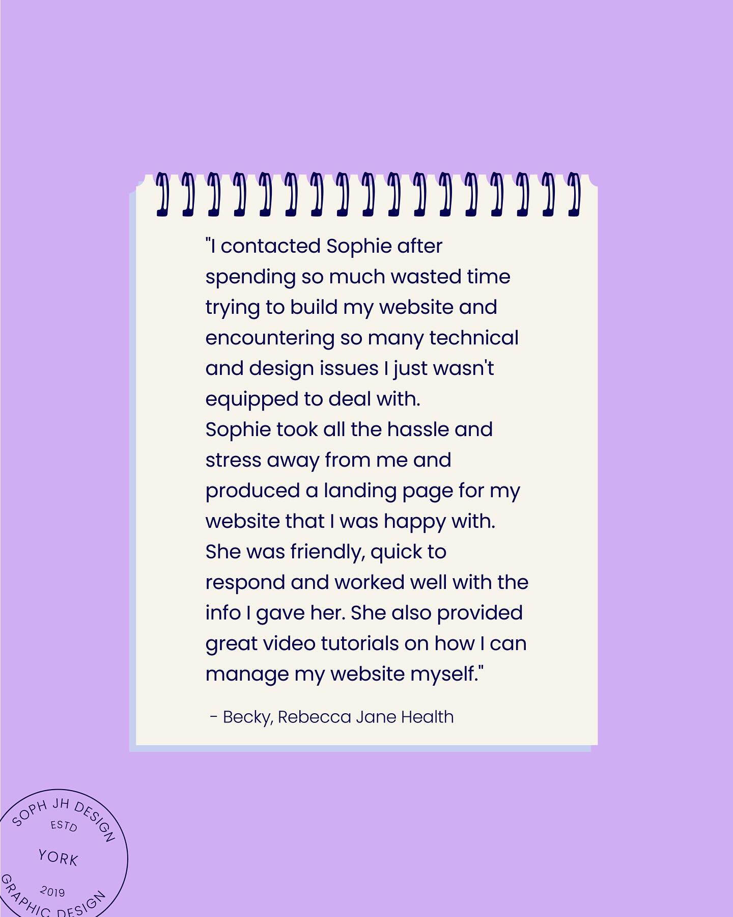 It’s my job to take all of the hassle and stress away, and leave you with a website that makes you feel confident and ready to show up with passion🤩
At the end of every website project, I provide a set of video tutorials for you to refer back to in the future if you’d like to edit your website👩🏼💻
If editing isn’t for you, you can get back in touch as and when you need to and I came make the updates for you (either at my hourly rate or as part of a bespoke retainer package).
Here’s a lovely review from @rebecca.jane.health, when we worked together to create her landing page design at the end of last year☺️
#designer #graphicdesigner #happyclient #graphicdesign #logodesigneruk #brandidentity #branding #branddesignuk #graphicdesigneryork #york #yorkshire #designyork #logodesignyorkshire #logodesign #websitedesigner #webdesigner #smallbusinessuk #smallbusinessbranding #smallbusinessreview #smallbusinessfeedback #feedback #review #happydesigner #designerlife #branddesignerlife #branddesigner #freelancegraphicdesigner #freelancegraphicdesign #femalewebsitedesigner #femalewebsitedesign