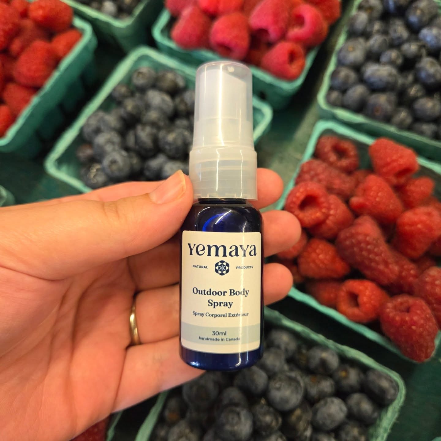 Stop on by @zekveldgardenmarket to grab your freshly picked blueberries and raspberries, plus your natural handcrafted bug spray! #yemaya #Yemayanaturalproducts #blueberries #raspberries ##bugspray #handcrafted #market #fruit #fresh #Wyoming #Ontario #Canada #Canadian #familyfun #adventures