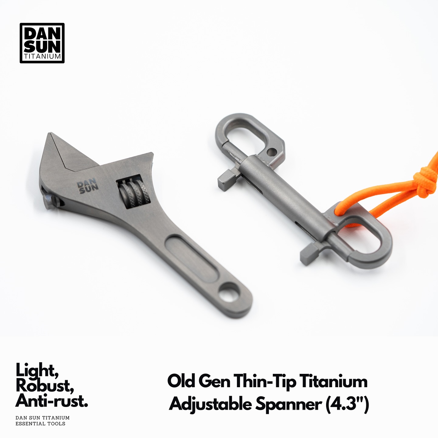Our iconic Old Gen Thin-tip Titanium Adjustable Spanner welcomes a new member to the family. This time it is a baby spanner. 😂
4.3” (109mm) in length, weights only 43g!
Pre-order available at dansuntitanium.com