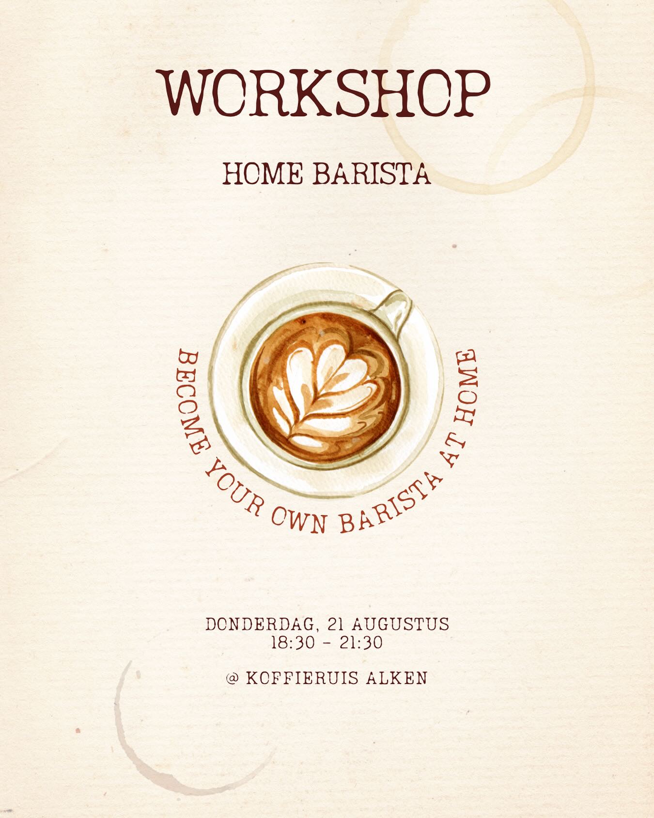 ☕️ Koffie Workshop @Koffieruis Alken ☕️
Zin in een gezellige avond waarin koffie de hoofdrol speelt? Tijdens deze workshop duiken we samen in de heerlijke wereld van koffie — een moment puur voor jezelf tijdens de vakantieperiode. 🌿
Wat mag je verwachten?
✨ Het verhaal achter koffie
⚙️ Koffiemolen perfect afstellen
🥛 Melk stomen tot fluweelzachte microfoam
🎨 Eerste stapjes in latte art
📍 Waar? Koffieruis, Alken
🕙 Wanneer? 18:30 – 21:30
💶 Prijs? 70€ per persoon
Heb je andere voorkeuren qua timing? Stuur ons gerust een berichtje of reageer hieronder!
Met een fijne groep? Laat het ons weten – we voorzien graag een workshop op maat.
➡️ Inschrijven kan via DM of via onze website op www.barifina.be/workshops
Tot dan bij de lekkerste koffieruis van Alken! ☕💬
#koffieworkshop #koffieliefde #koffieruis #latteart #koffiemomentje #alken #workshopkoffie #baristaskills