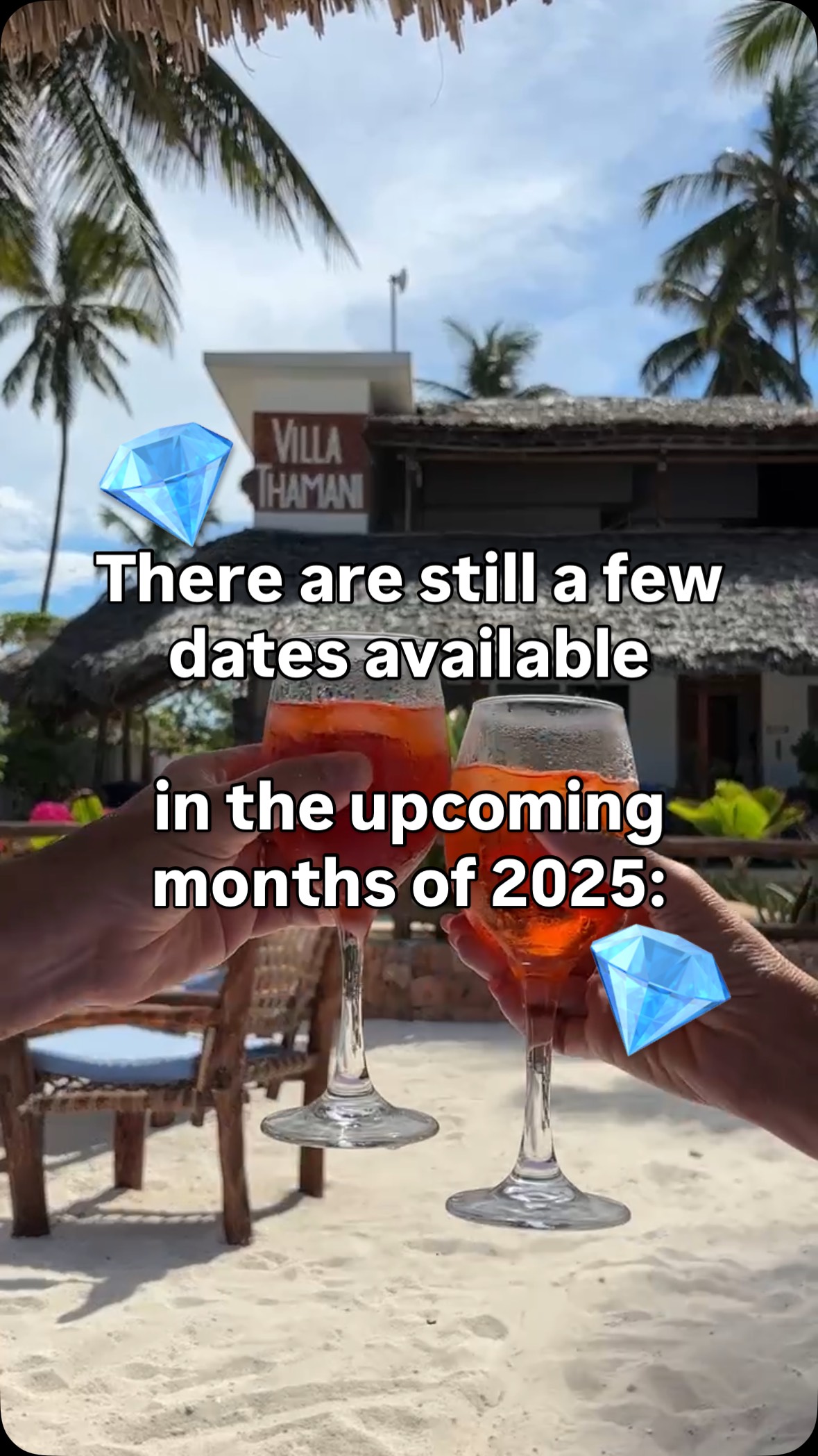 There are still a few dates available in the upcoming months of 2025:
📆 21–30 September
✨ From €325 per day
📆 1–7 November
✨ From €336 per day
📆 13–24 December
✨ From €383 per day
Don’t miss this last chance in 2025 to meet our dedicated team
and experience luxury in the heart of Zanzibar’s vibrant life.
Book now at www.villathamani.com 🌴