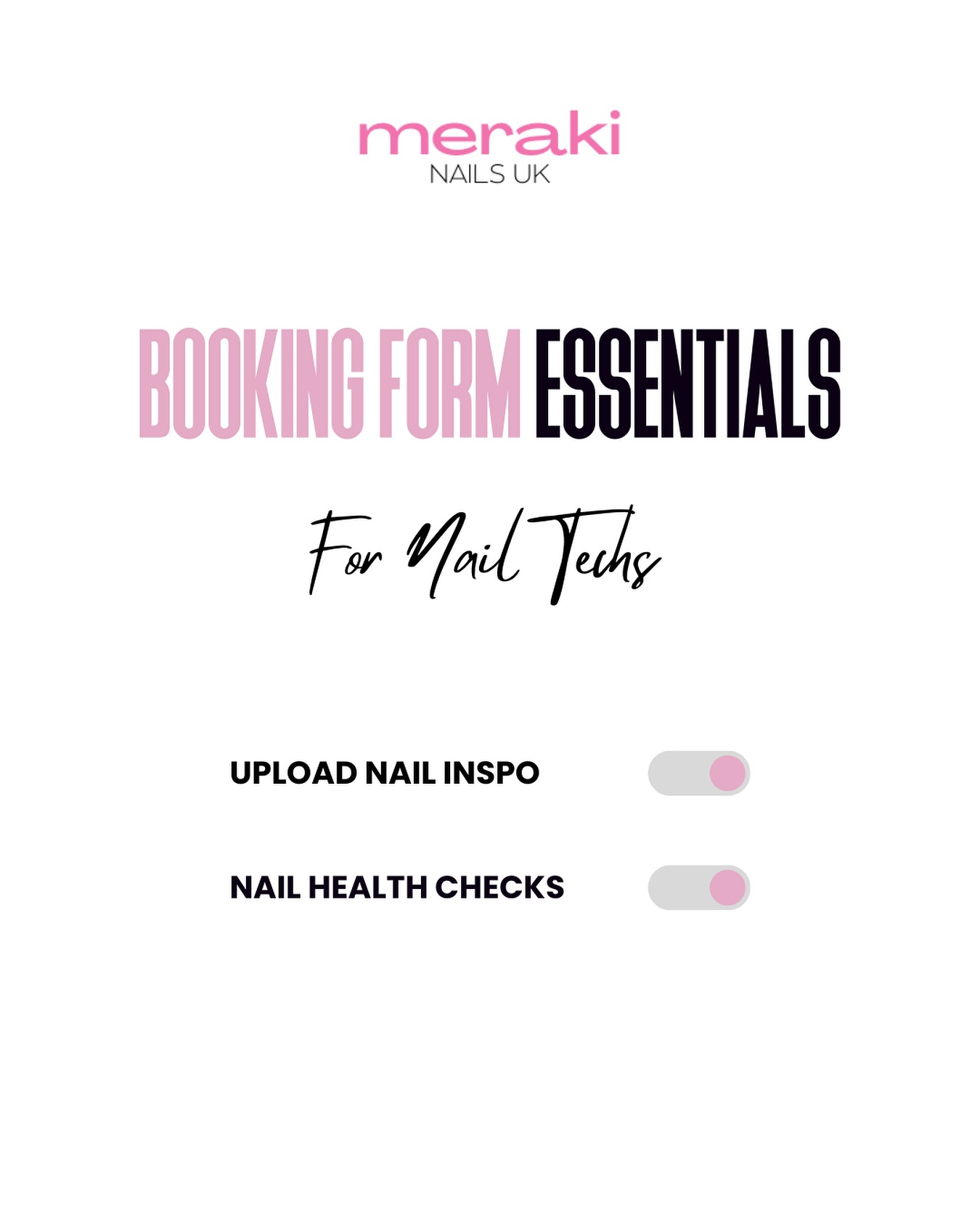 Things you need in your booking form as a nail tech 👇
✨ 1. Nail Inspo Uploads:
Letting clients upload photos of their nail inspo helps you plan ahead knowing exactly how to set up your nail table before they arrive. It also reduces miscommunication and helps you deliver exactly what they’re visualising.
🩺 2. Nail Health Checks:
Asking about allergies, sensitivities, or any nail/skin conditions is more than just good practice - it protects both you and the client. It’s important to capture any nail concerns so that you have a record and can prioritise the health and safety of your client’s nails.
These small details = better service quality 💅✨
Follow @merakinailsuk for more nail education content
• Become a qualified nail tech with my Online Acrylic Nails Course & learn with pre-recorded lessons from any location, any device and at your own pace 📚
• Certificate + accreditation for qualification included
• Optional acrylic starter nail kit can be ordered separately
Start your nail journey today and visit the website linked in the bio | merakinailsuk.co.uk 🌍
Send a message for any enquiries by email, dm or whatsapp 💗
•
#beginnernailtech #qualifiednailtech #acrylicnailscourse #nailtechtraining #naileducator #naileducation #onlinenailcourse #onlineacrylicnailscourse
