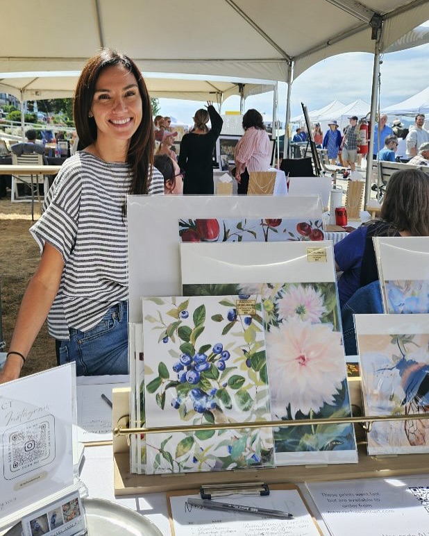 So much gratitude for this past weekend at Alki Art Fair!
I’m still processing it all but want to jump on and express my gratitude for all the support this weekend. I met so many wonderful people…what a beautiful weekend and amazing event! I sold out of my prints and quite a few originals. If you weren’t able to get the prints at the fair; they are available on my website. Use code STUDIOPICKUP if you are local to West Seattle and would prefer pickup/drop off vs shipping. Now resting, working on commissions, sending out prints and painting more for my next event!