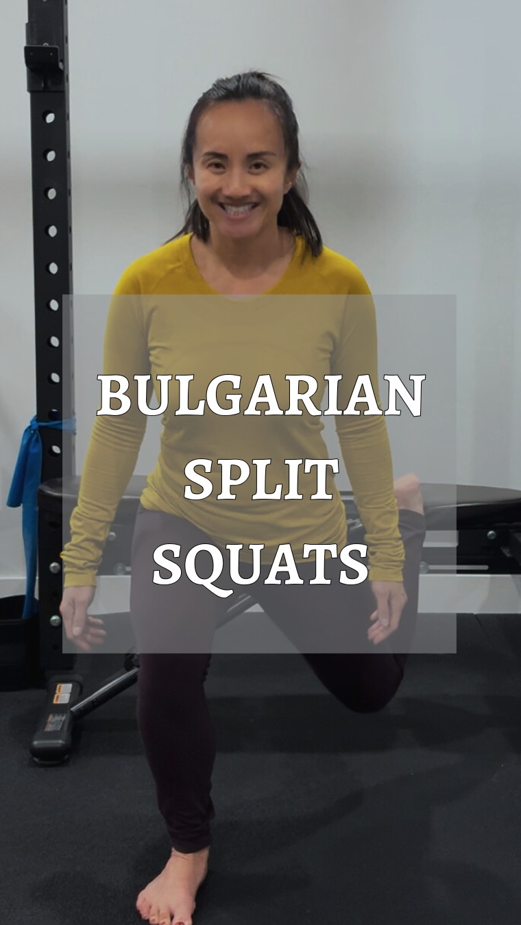 Bulgarian split squats are one of my favourite lower body exercises. They are great for lateral chain strengthening; glute, core, knee, and ankle strength; training stability and balance; and a unilateral focus. Therefore, they are a great rehab exercise for most lower body injuries.
.
However, I know many people disagree with me and dislike these 😅! From what I have gathered though, this dislike is often due to the setup and imbalanced sensation moreso than anything else.
.
So, my tip to set up for the Bulgarian split squat is to take a bit of a diagonal step forward before raising the back leg onto the bench. This should help you feel balanced and strong throughout the motion!
.
Hope that helps! Please comment if you love this exercise or hate it !