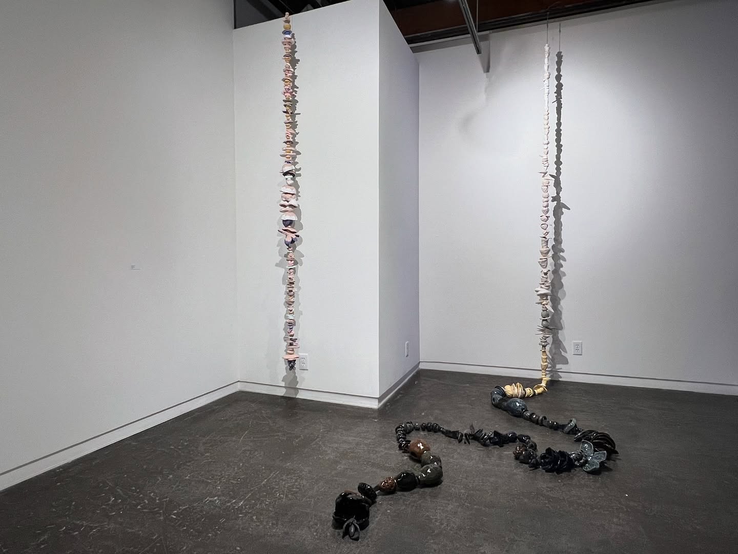 From left to right Mantra pink, and Mantra Minneapolis, all Ceramic, 2024. The “Mantra” series reflects the spiritual aspect of life. Pancio often needs deep listening and silence, which can be found through meditation. These mantras, full of flowers, may also resemble snakes, creatures that symbolize transformation. Part of Beyond the Darkness, You Can See the Stars on exhibition through Sunday August 24th by Fiorenza Pancio. Gallery Hours: Thursday-Friday 10am-5pm and Saturday-Sunday 11am-5pm @fiorenzapancino @esperienza_italia