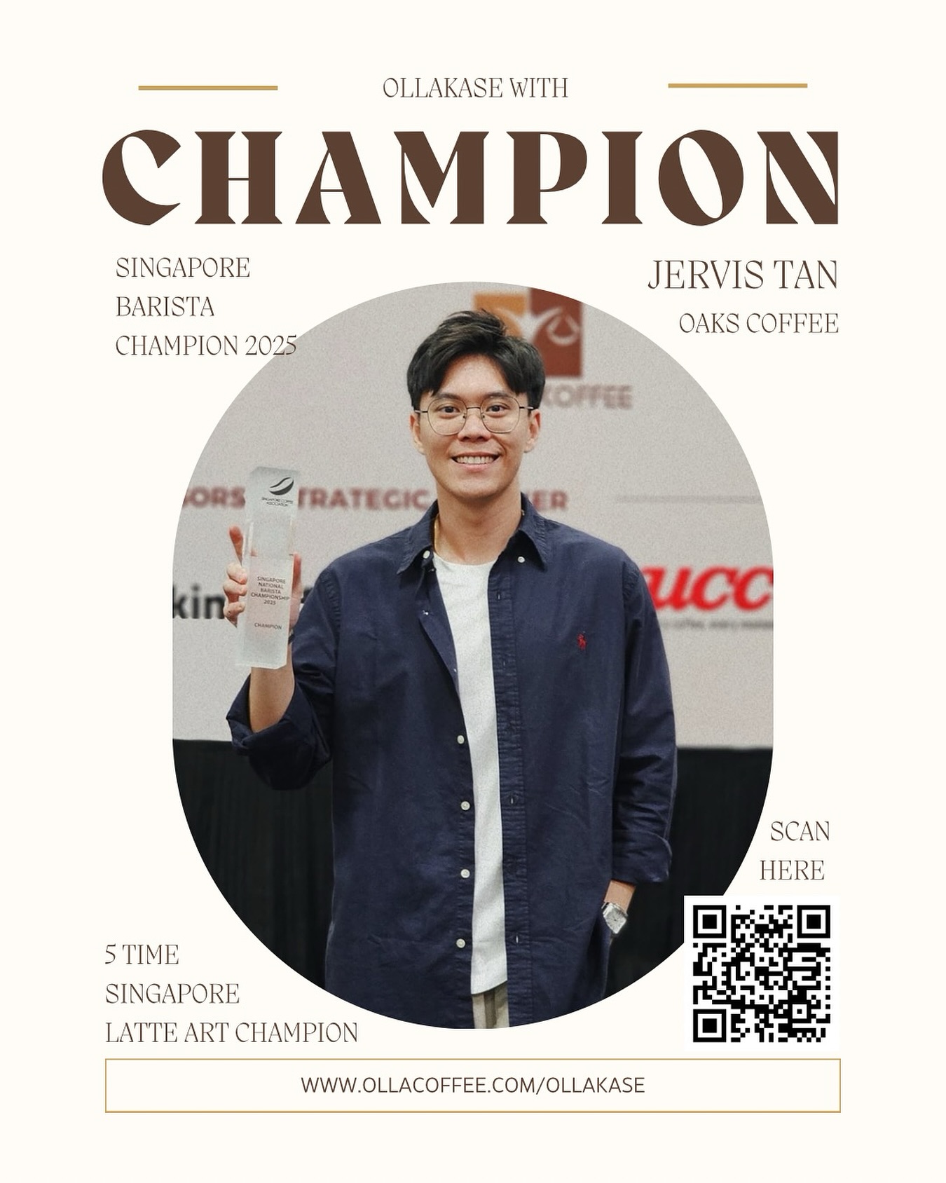 🥇 The Champion is Coming.
Singapore’s newly crowned National Barista Champion is bringing his award-winning skills to OLLA for one afternoon only.
✨ Special Coffee Omakase
🗓️ 17 August Sunday
🕐 sessions 1pm | 3pm
📍 OLLA @ Clementi
👑 Featuring a one-of-a-kind tasting experience by Singapore’s best
Seats are extremely limited — this is your front-row ticket to world-class coffee.
🎟️ $98 per pax
DM to reserve or visit our website www.ollacoffee/ollakase. Come taste greatness.
#CoffeeOmakase #SingaporeCoffee #BaristaChampion #SpecialtyCoffee #coffeechampion #OmakaseExperience #SGCafeScene