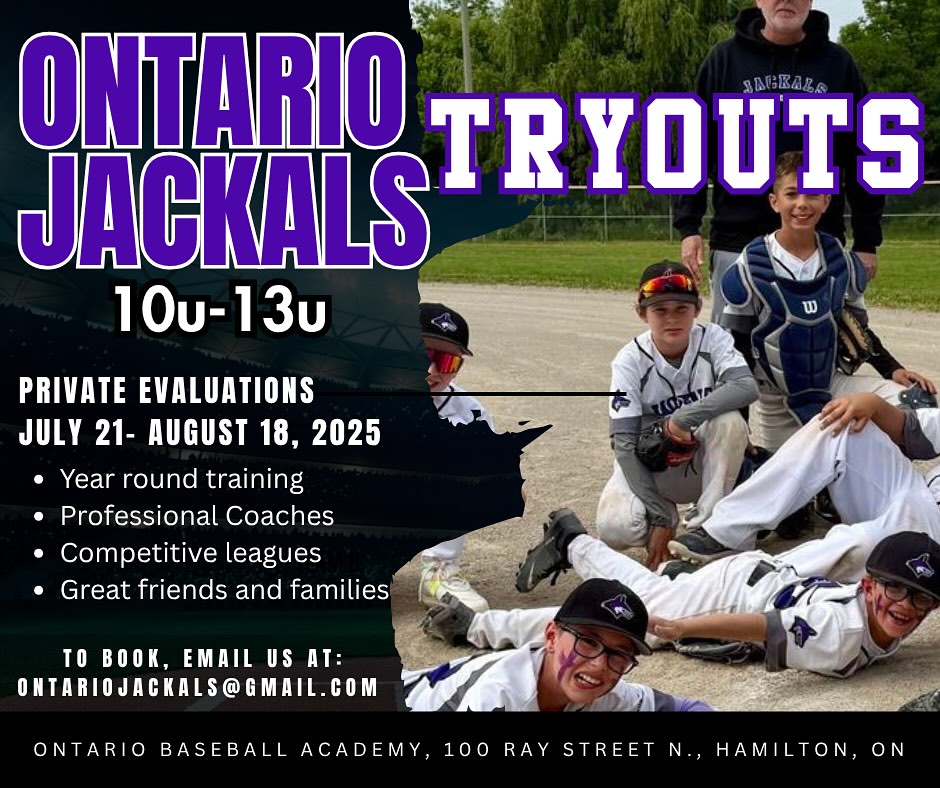 Professional Coaching, year round training, amazing families! If your player loves baseball, the Jackals could be their next home! Email us to book a private evaluation. ontariojackals@gmail.com