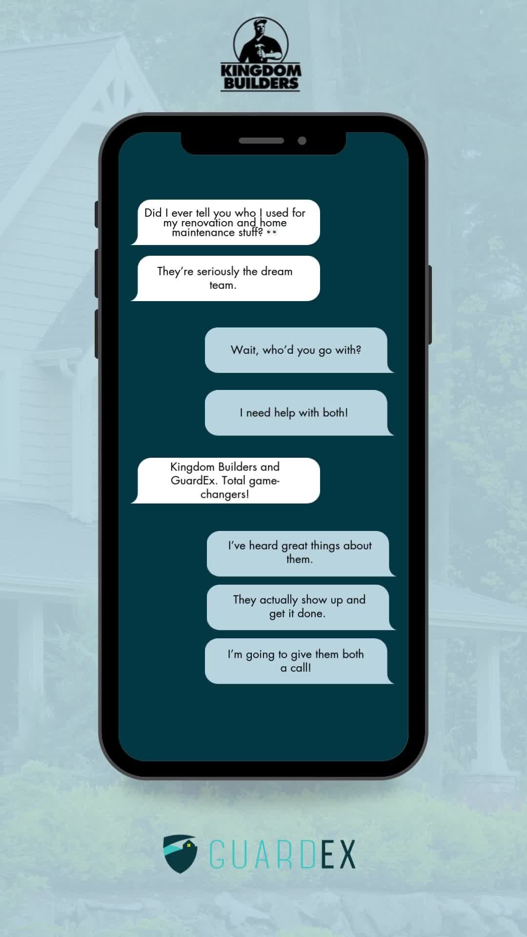 You know it’s real when you’re texting your friends about who saved your house (and your sanity). 💬 Kingdom Builders and GuardEx = the duo you didn’t know you needed.
Renovation? Covered.
Repairs? Handled.
Peace of mind? Delivered.
#GroupChatApproved #KingdomBuilders #GuardEx