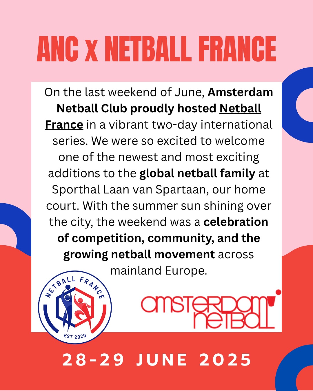 Our @netballfrance x @netballnetherlands weekend was SUCH a dream ❤️ Read the full blog post on our website here: https://www.amsterdamnetball.com/post/match-report-amsterdam-netball-club-hosts-netball-france-in-european-netball-showcase-weekend