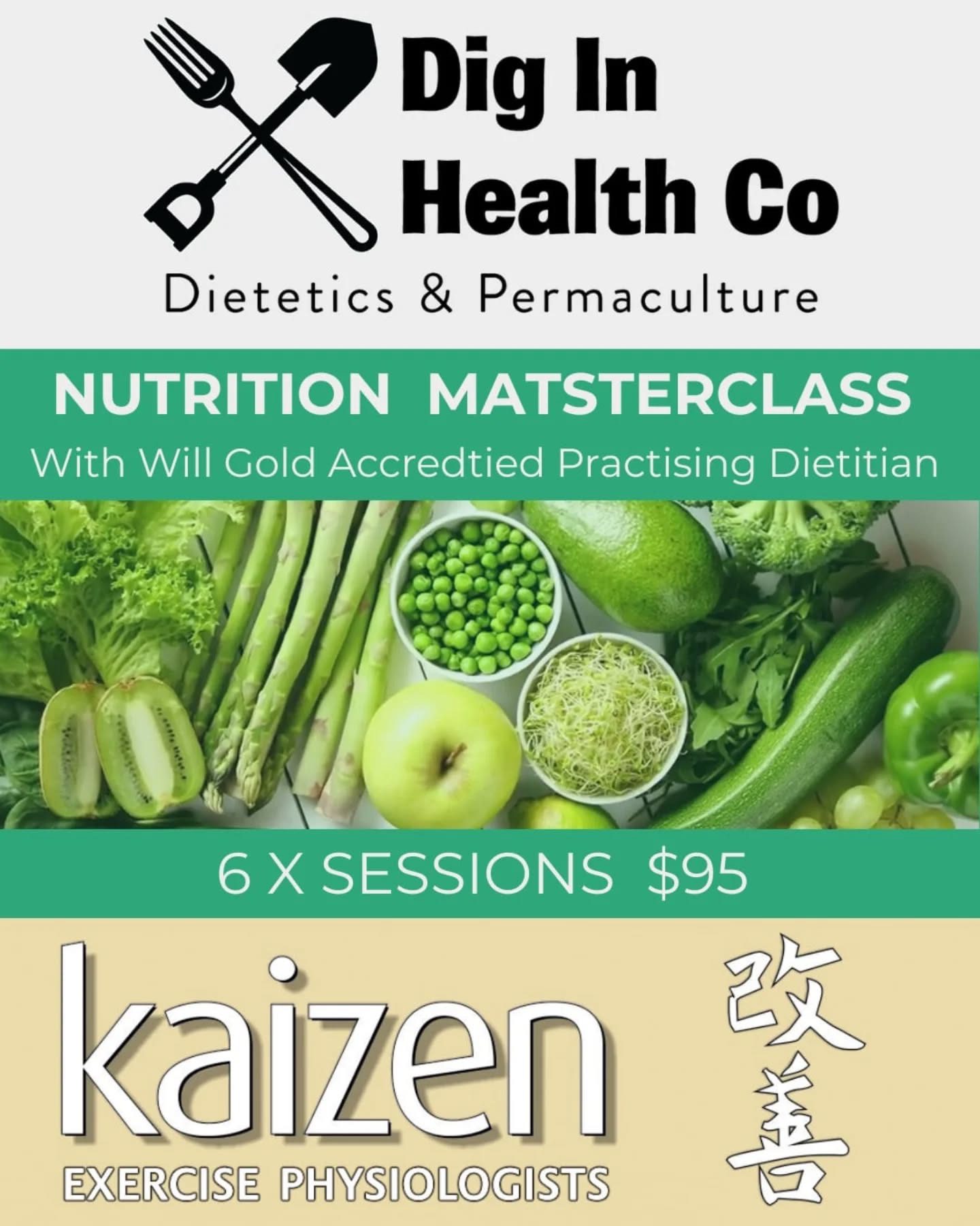 We are excited to collaborate with our friends @kaizenexercisephysiologyau to bring you a series of 6 x Nutrition Masterclass workshops delivered by Will Gold Accredited Practicing Dietitian.
The sessions will be delivered across 6 sessions fortnightly at Kaizen Exercise Physiologist 14 Trinder Ave Maroochydore
First class Starting on Friday September 12th
We will cover;
Session 1: GOAL SETTING AND PRIORITISING STRATEGIES
Session 2: NUTRITION FUNDAMENTALS
Session 3: STRESS & GUT HEALTH
Session 4: DIETARY MANAGEMENT FOR PAIN & INFLAMMATION
Session 5: WEIGHT MANAGEMENT FAT LOSS V MUSCLE GAIN
Session 6: LOW CARB DIETS & CHRONIC DISEASE MANAGEMENT
Only $95 for all 6 sessions! Limited spots available
Head to our website www.diginhealhco.com.au
To book your ticket!
