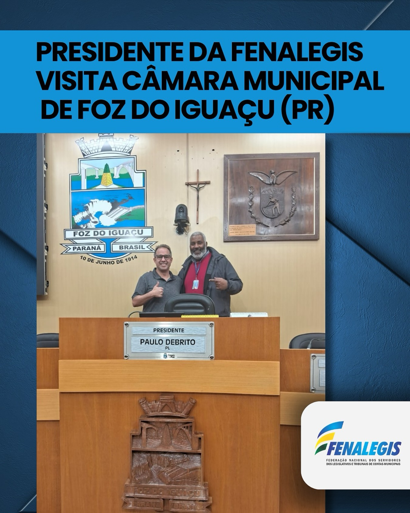 Na última sexta-feira (18/07), o presidente da FENALEGIS, Eduardo Carrion, visitou a Câmara Municipal de Foz do Iguaçu (PR) e foi recebido pelo presidente da Associação de Servidores (ASCAMFI), Waldson Dias.
Na ocasião, Carrion conheceu a sede do legislativo e pode apresentar o trabalho da federação junto às Câmaras de todo o Brasil. Na semana passada, o presidente da Fenalegis, também cumpriu agenda em Foz do Iguaçu participando do 38º Congresso Brasileiro de Servidores de Câmaras Municipais, da ABRASCAM.
.
.
#abrascam #ascamfi #fozdoiguqçu #fenalegis