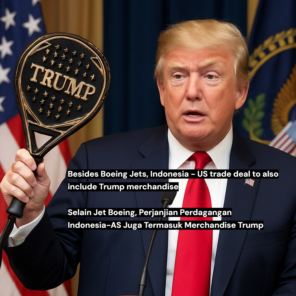 Besides Boeing Jets, Indonesia - US trade deal to also include Trump merchandise
Selain Jet Boeing, Perjanjian Perdagangan Indonesia-AS Juga Termasuk Merchandise Trump
Full article (EN&ID) at : https://www.ngaconews.com/en/post/besides-boeing-jets-indonesia-us-trade-deal-to-also-include-trump-merchandise
