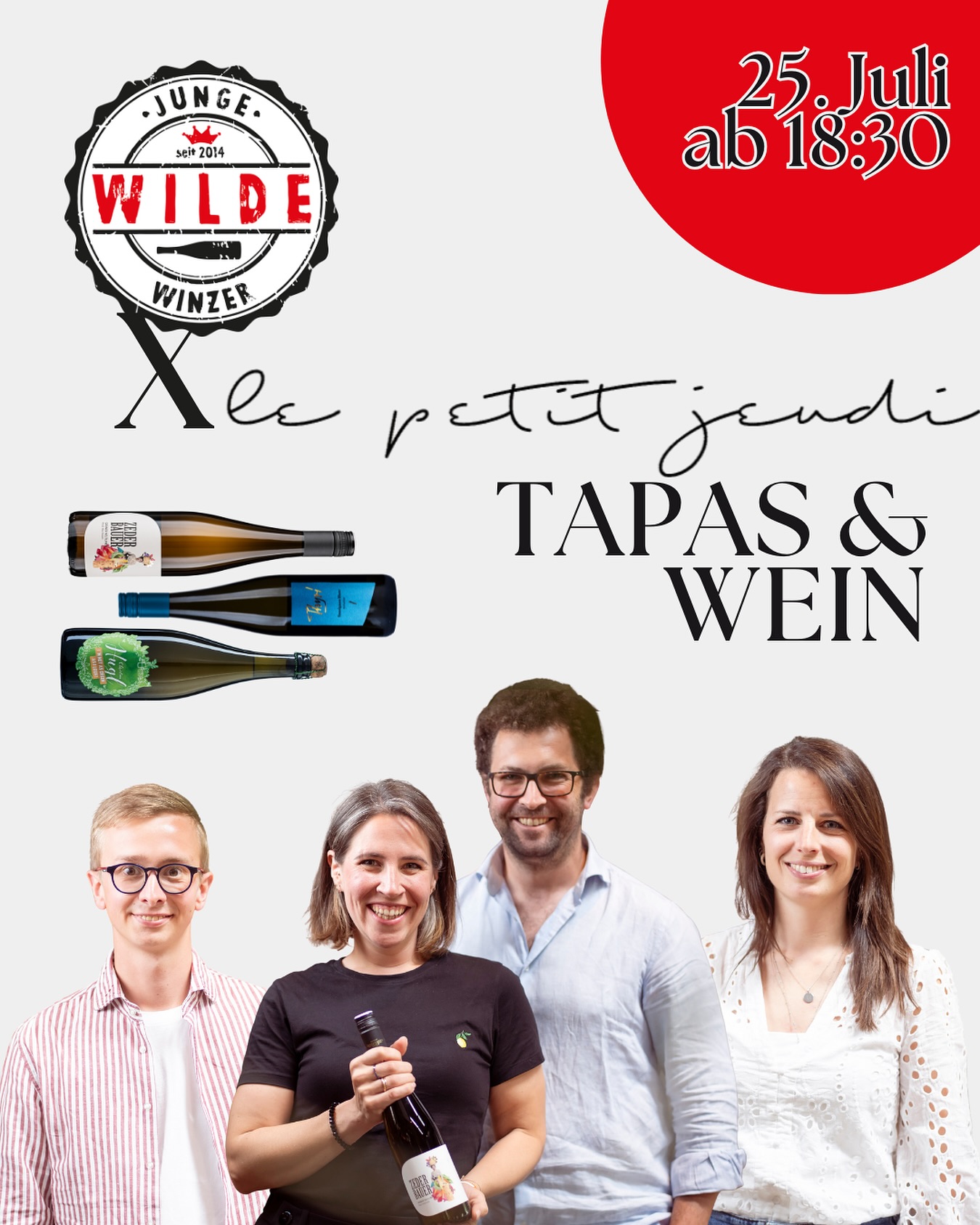 Am kommenden Freitag ist was loooooos und zwar sehen wir uns im @le.petitjeudi und zu herrlichsten Tapas aus der @le.petitjeudi Küche dürfen euch Barbara & Franz, Michi und Christina eine feine Auswahl Sprudel und Wein, die ihr von den Winzer:innen höchst persönlich kredenzt bekommt! Keine Sorge, in der Küche pfuschen wir nicht drein, da überlassen wir alles den Profis! Es gibt noch ein paar freie Plätze, also schnell auf die Website von @le.petitjeudi schauen und einen Platz sichern! Wir freuen uns auf einen fantastischen Abend mit tollen Menschen, bester Küche und coolen Weinen 😍🍾
#lepetitjeudi #jungewildewinzer #austrianwine #rebenrevolution
@bioweingutzederbauer @weingut.thyri @christinahuglsekt