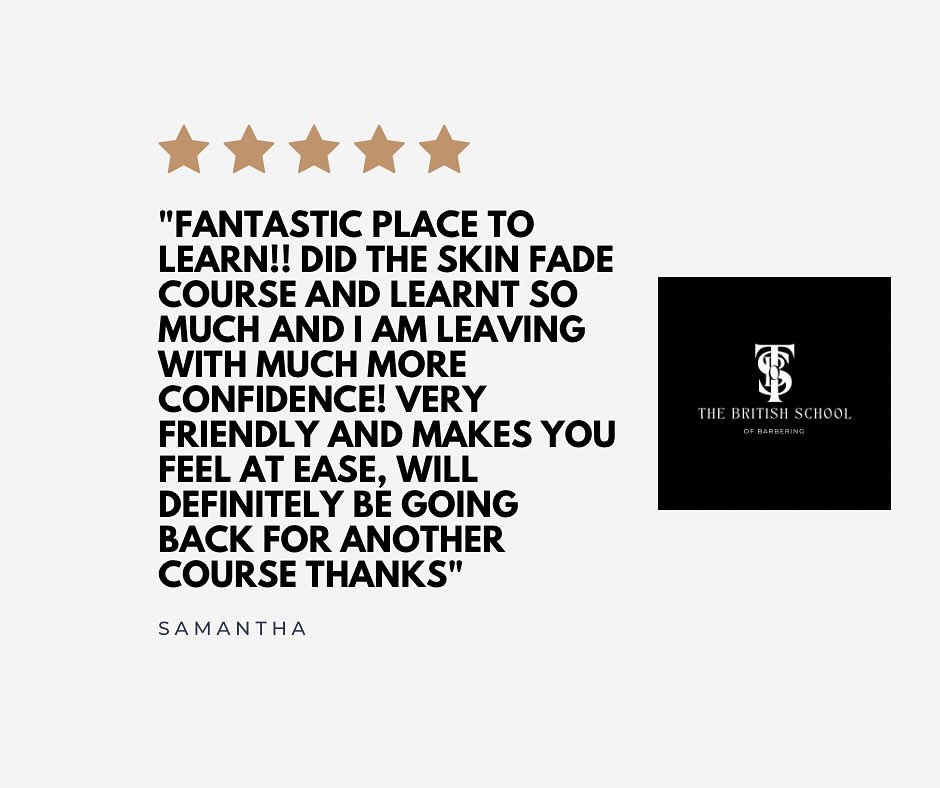 “Confidence is everything in barbering. 💈
After our Skin Fade Course, this student left saying:
‘Fantastic place to learn! I’ve gained so much confidence and can’t wait to come back for another course!’
Want to level up your fades too? DM us to book your spot!
#BarberingEducation #SkinFadeTraining #BritishSchoolOfBarbering”