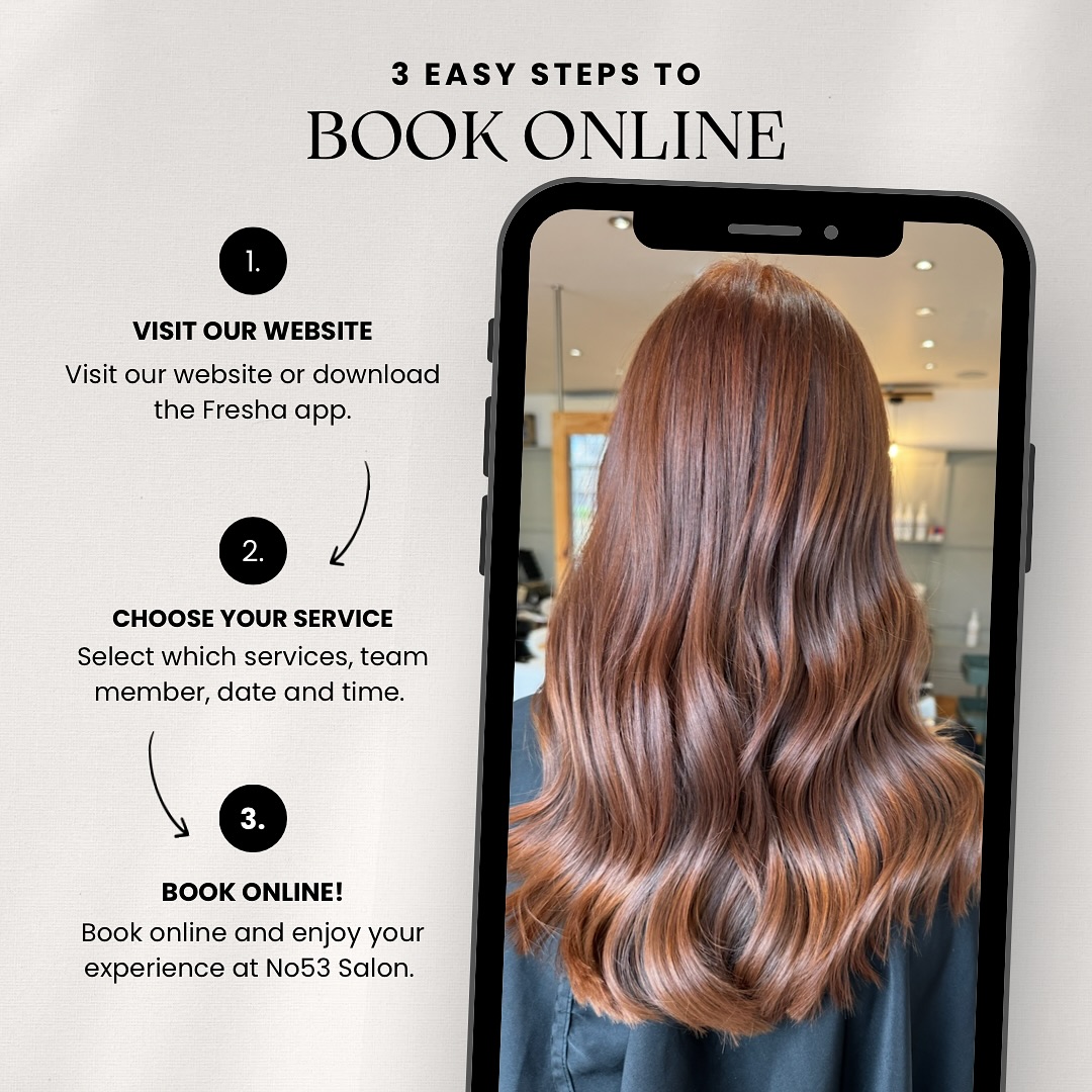 💻✨ Booking your next hair or beauty appointment at No53 Salon has never been easier! Here’s how to book online in just a few clicks:
1️⃣ Head to our website www.number53-salon.co.uk
2️⃣ Click “Book Now”
3️⃣ Choose your service, stylist, and preferred time
4️⃣ Confirm – and you’re all set! 💇♀️💅
Whether you’re due for a fresh cut, glowing facial, or pampering treat – we’ve got you covered 💖
📍Located in the heart of Walton On The Hill
📅 Book 24/7 at your convenience
💬 DM us if you need help choosing the right service!
#No53Salon #HairAndBeauty #OnlineBooking #SalonLove #GlowingWithNo53 #HairGoals #BeautyRoutine