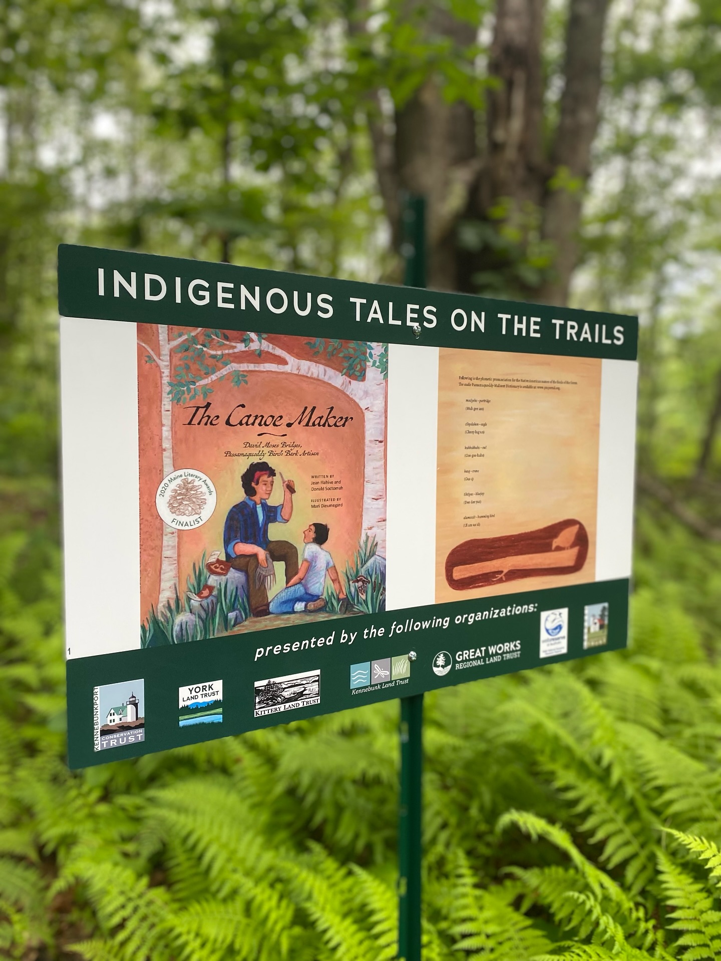 Last week for Indigenous Tales On The Trails! 🛶
Soon “The Canoe Maker” will leave the Welch Woods (and will be moved to a new KCT trail TBA)
Come take a walk, and enjoy this father and son story before July 28th! 🌲
#mainelife #arundelmaine #talesontrails #storywalk