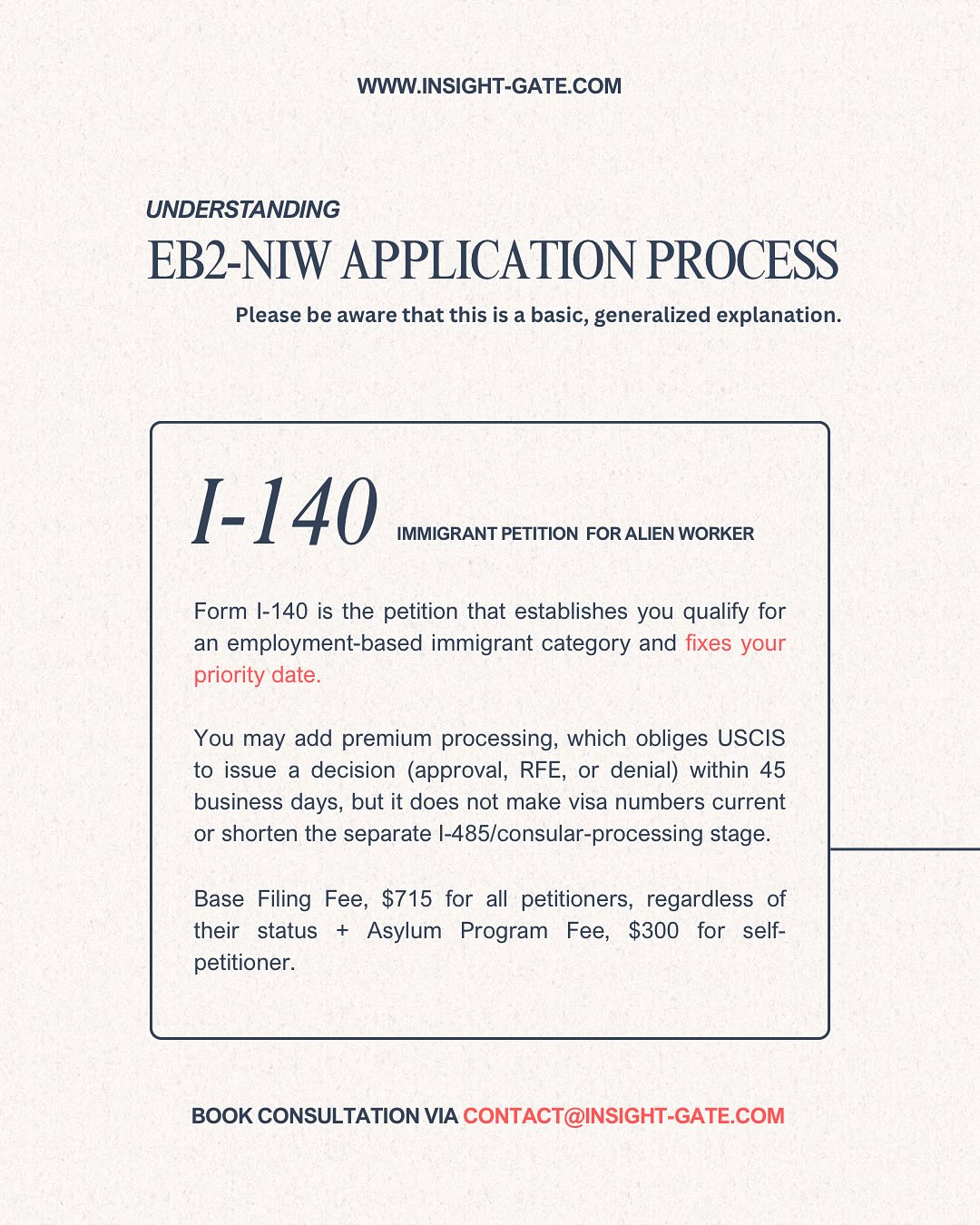 Thinking of getting a U.S. green card without a job offer or lawyer? You might qualify under the EB2-NIW pathway and we’ll help you understand every step.
We broke down the entire EB2-NIW process in this easy-to-follow visual guide:
✅ I-140 petition
✅ Adjustment of Status (I-485)
✅ Biometrics + EAD
✅ Green Card (I-551) timeline
✅ Estimated costs & wait times
🧠 Perfect for professionals with a Master’s or PhD, or equivalent expertise, who want clarity before filing.
🎯 Save time, avoid costly errors, and feel confident in your petition.
Tap the link in bio to grab our Self-Petition Kit or book a one-on-one consultation.
📩 Questions? Reach us at contact@insight-gate.com — let’s plan your petition!