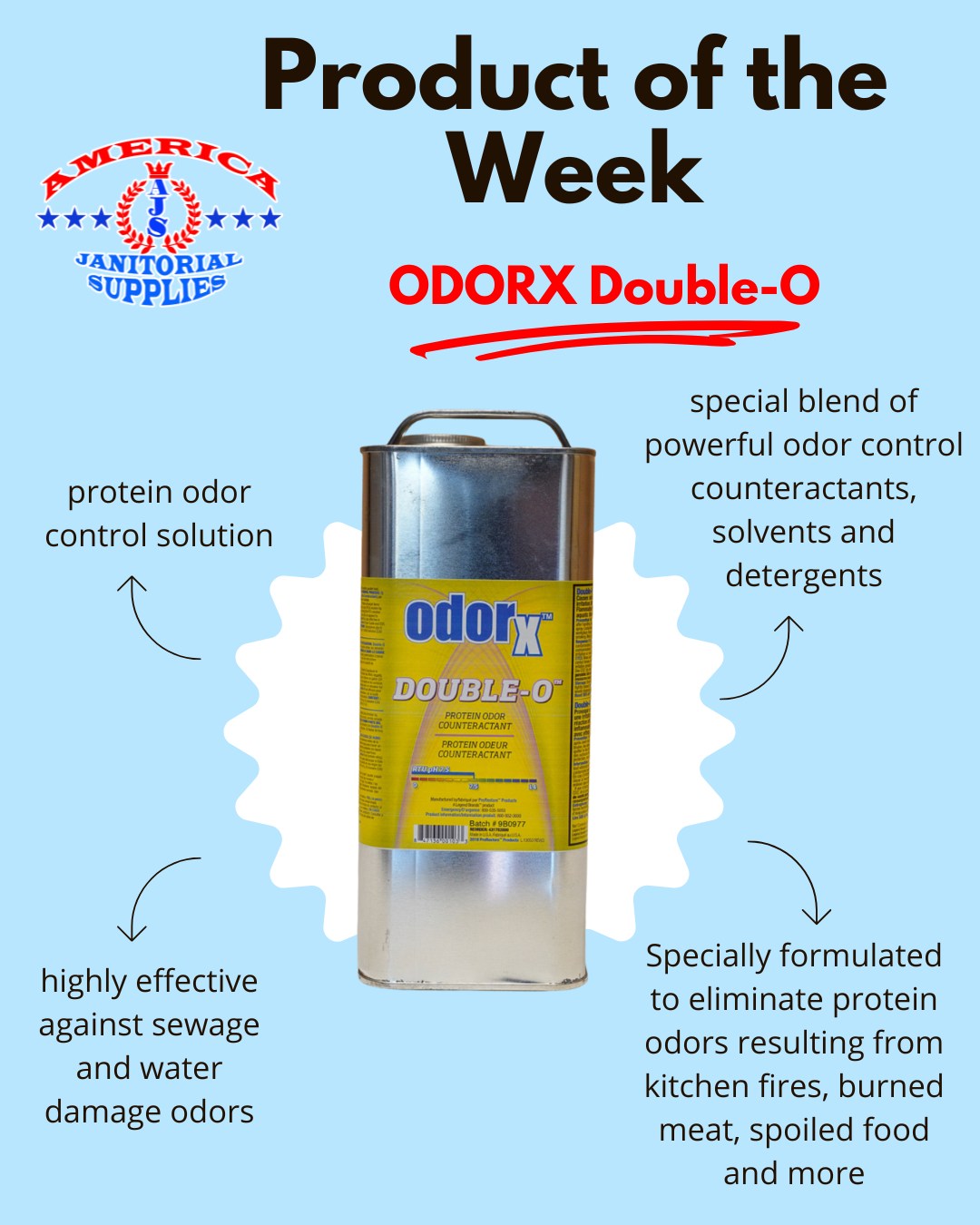 🔥 Smoked meats gone wrong? Kitchen fire cleanup? Meet your odor-fighting MVP: ODORx Double-O.
This powerhouse tackles the toughest protein-based smells—from burnt food to sewage—with deep-penetrating surfactants and odor-counteracting agents.
Use it with your sprayer or mix it into cleaning solutions for next-level odor control.
💥 Say goodbye to lingering stink, and hello to fresh starts.
#ProteinOdorControl #CleaningSupplies #AJSProductOfTheWeek #JanitorialSupplies #OdorX #RestorationPros #WeKeepItClean