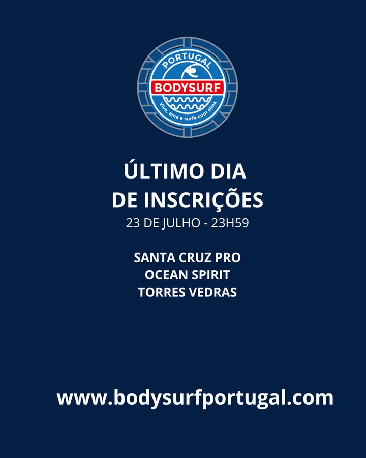 Terminam hoje as inscrições para a 4ª etapa do Campeonato Nacional de Bodysurf - Santa Cruz Pro que irá decorrer no próximo sábado dia 26 de Julho no Ocean Spirit na praia de Santa Cruz, Torres Vedras.
⠀⠀⠀⠀⠀⠀⠀⠀⠀⠀
⠀⠀⠀⠀⠀⠀⠀⠀⠀⠀
Vamos lá!🌊 🌊 🌊
⠀⠀⠀⠀⠀⠀⠀⠀⠀⠀
~~~~~~
⠀⠀⠀⠀⠀⠀⠀⠀⠀⠀
#bodysurfportugal #campeonatonacional #bodysurf #portugal #oceanspirit2025 #santacruz #torresvedras