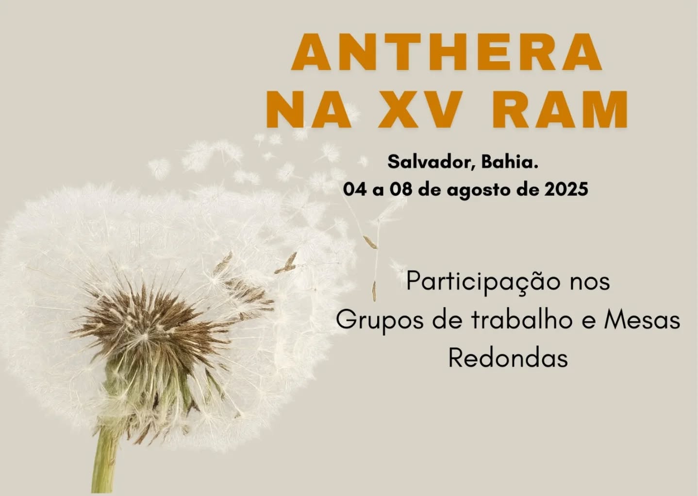 A Anthera estará presente na XV RAM - Reunião de Antropologia do Mercosul 🌎
📅 4 a 8 de agosto 📍 UFBA - Salvador/BA
👥 Venha nos encontrar. Participe dos debates e apresentações
Para programação completa e horários, acesse o site oficial do evento: https://www.ram2025.sinteseeventos.com.br/
Nos vemos em Salvador! 🌴