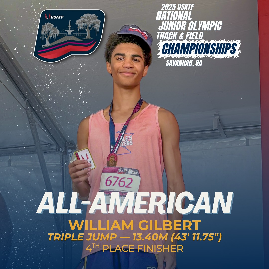 Continuing the momentum from his sophomore season, LCA Track athlete William Gilbert has been seeing great success in club track and field!
———
After qualifying for the USATF Junior Olympics in Long Jump, High Jump, and Triple Jump, he returns from Savannah an All-American, finishing 4th in the 15-16 Triple Jump finals with a PR mark of 43-11.75.
———
William also placed 9th in the 15-16 Long Jump (20-9.75, PR), as well as 11th in the 15-16 High-Jump (5-10).
———
Congratulations, William!