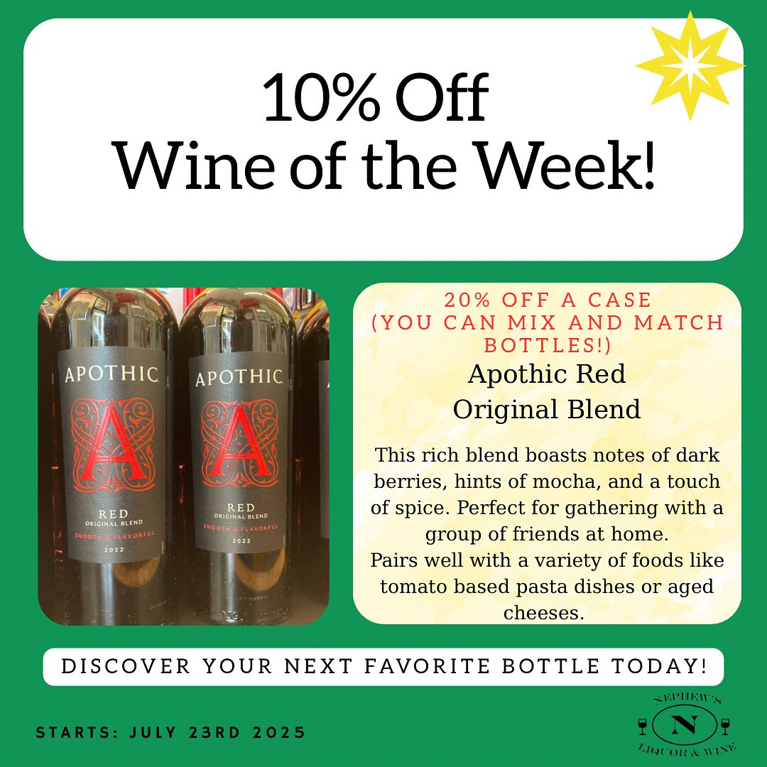 🍷 Here is a favorite!🍷#redwine#redblend#apothic#adirondacks#wineoftheweek#wine#liquorstore#lakechamplain#upstateny#canada#champlainny @apothicwine