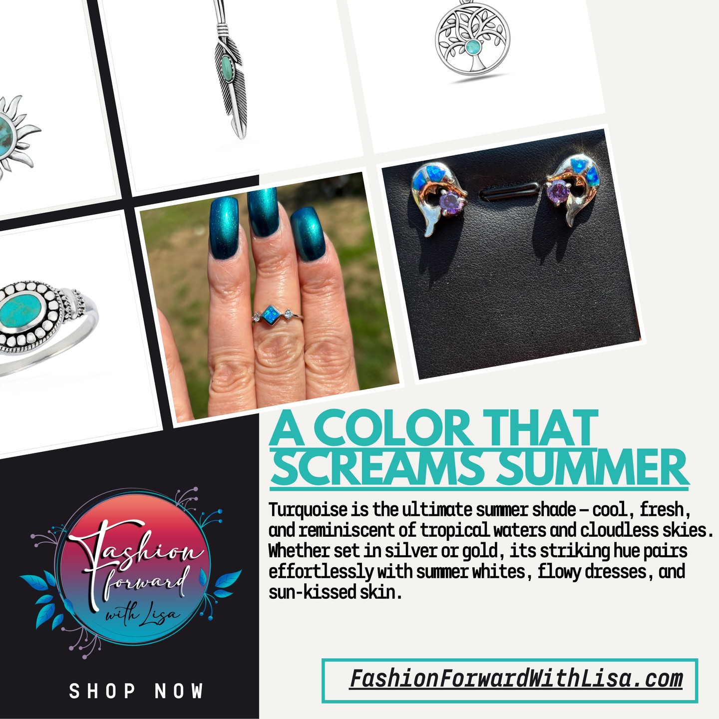 A Color That Screams Summer :
Turquoise is the ultimate summer shade — cool, fresh, and reminiscent of tropical waters and cloudless skies. Whether set in silver or gold, its striking hue pairs effortlessly with summer whites, flowy dresses, and sun-kissed skin.
visit us online at:
FashionForwardWithLisa.com
and check out our 5 star reviews on google.
#fashion #FashionTrends #fashionstyle #smallbusiness #smallbusinessowners #longisland #suffolkcountyny #nassaucountyny #FashionForward #FashionFinds #clothing #handbags #lakegrove #smallshopsdreambig #womensaccessories #jewelry #shopnow
#womensclothing #womensclothingstore
#shopping #shoppingonline