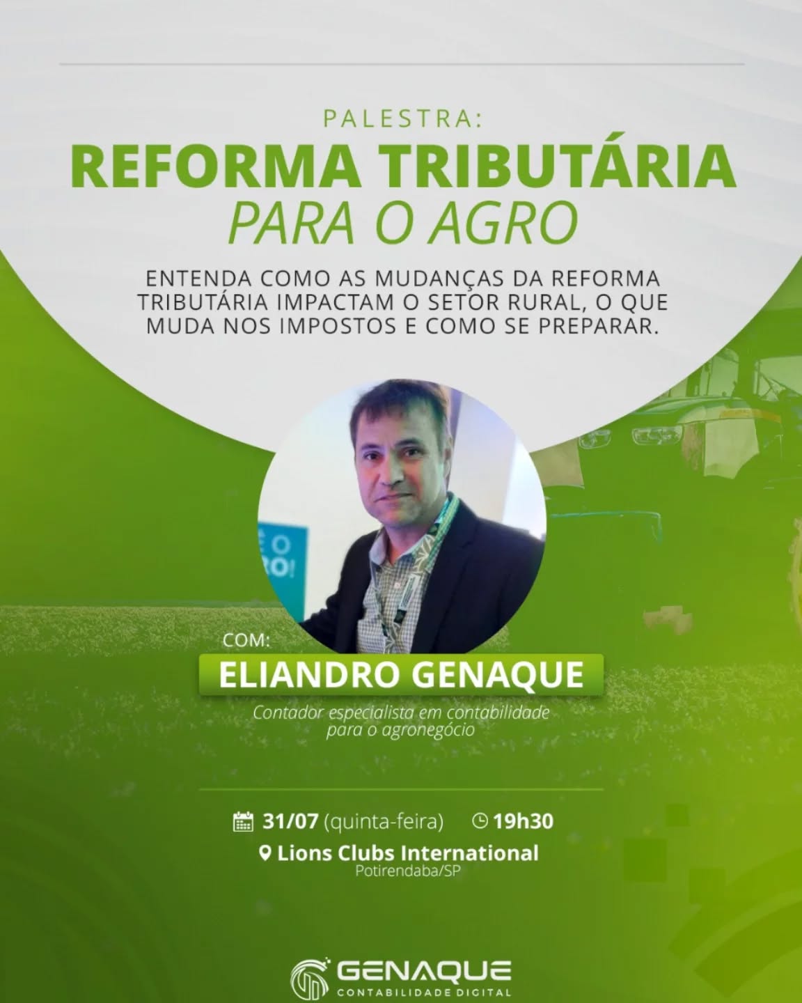🚨Você sabe como a Reforma Tributária vai impactar no setor rural?
Participe da nossa palestra especial sobre o tema, e entenda o que muda para o produtor, o agronegócio e toda a cadeia do campo!
📆 31/07 ás ⏰19:30
📍Lions Clubs - Potirendaba - SP
#reformatributaria #agronegocio #palestrarural #potirendaba