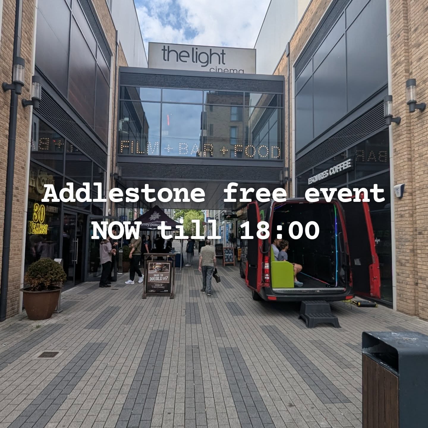 Nothing to do? Come on down to addlestone. We are here with Surrey police and we have a free gaming session till 6:00 p.m. today in the WOW van !