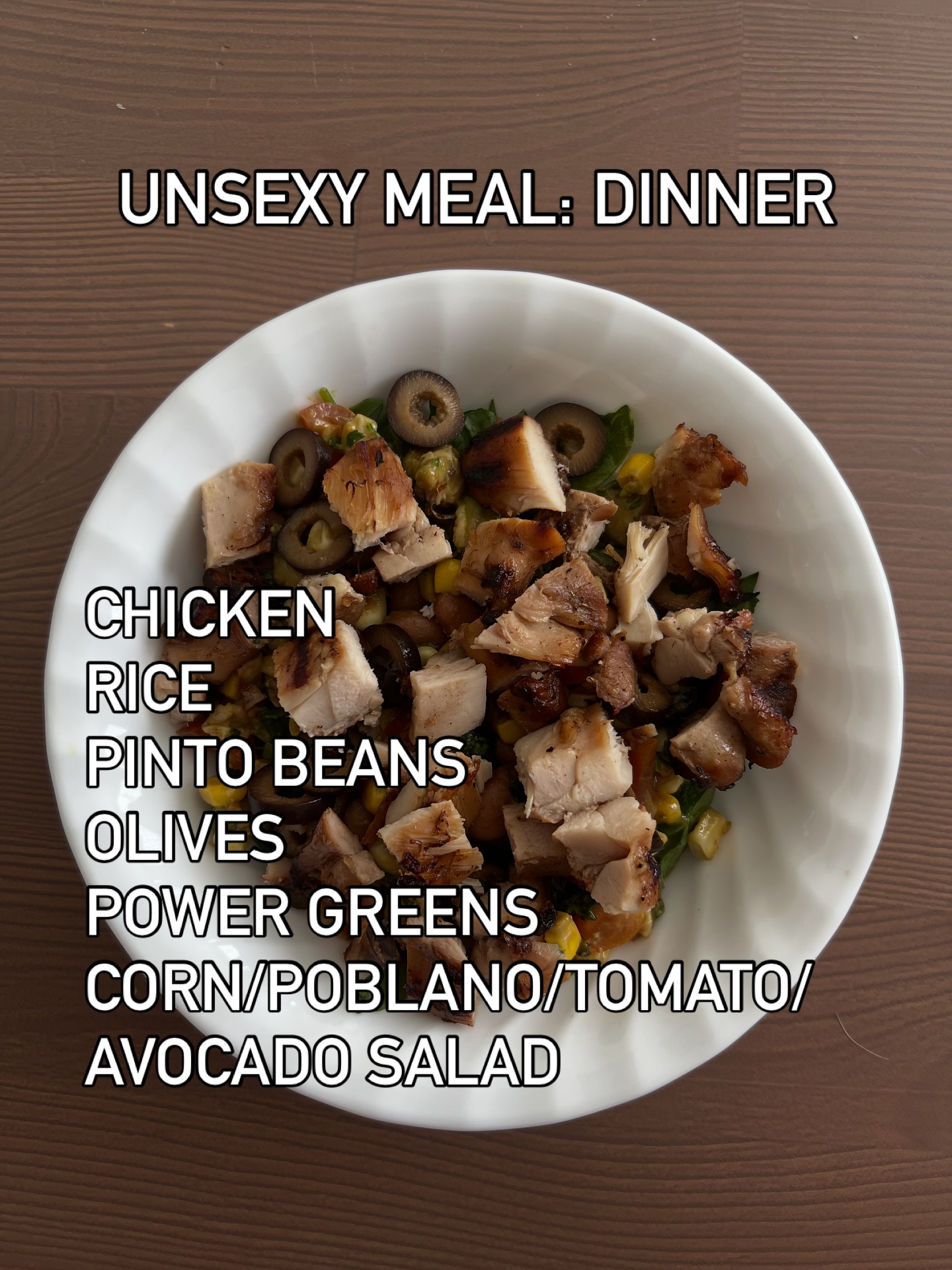 Unsexy meals continues: burrito bowl dinner edition 💃
Chicken
Corn/poblano/tomato/avocado salad
Rice
Power greens
Pinto beans
Olives
•
💕 Tyler & Stephanie, NBC-HWC
🔗 www.fitfierceandfemale.com
📞 843.779.5779
💌 fitfierceandfemale@gmail.com
📱 @fitfierceandfemale
•
#healthcoach #charlestonmoms #healthylifestyle #healthjourney #fitfierceandfemale #femaleempowerment #nutrition #dinner #unsexymeals #unsexydinner #proteinandproduce #burritobowl
