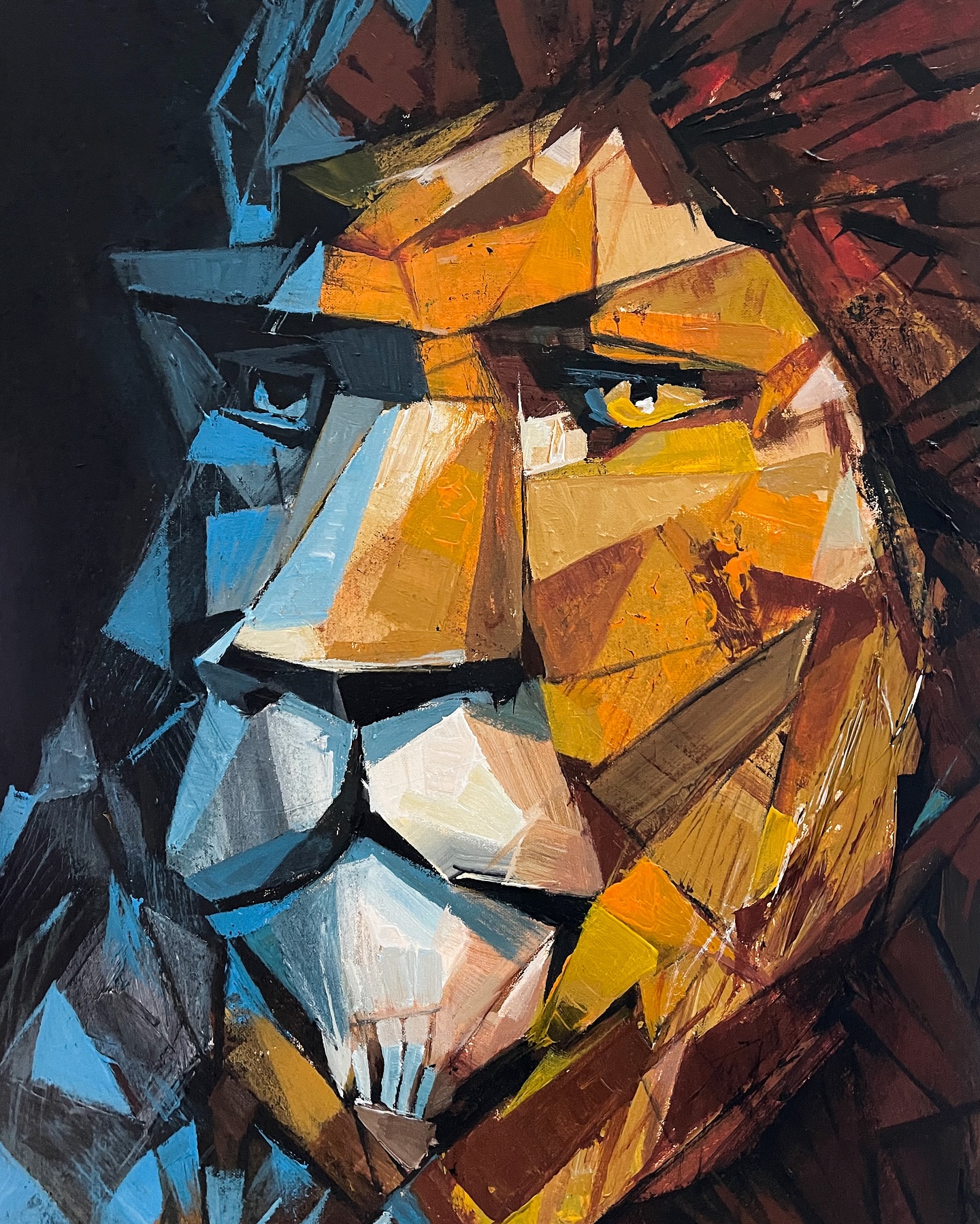 Title: “Leo Gaze”
Acrylic on canvas, 18x24”
Completed in 2025
Big cat, bigger stare. “Leo Gaze” is part geometry, part intensity—painted in bold strokes and deep contrast. This one isn’t playing coy like the others… he sees your soul. Not available on UGallery—DM for inquiries or just come bask in his glory for a sec.
#LeoGaze #acrylicpainting #lionpainting #modernwildlifeart #expressionistportrait #charlestonartist #contemporaryanimalart #bigcatenergy #cubistinspired #boldbrushstrokes #timothybanks #artcollector #kingofthejungle #animalportrait #weirdandwonderful