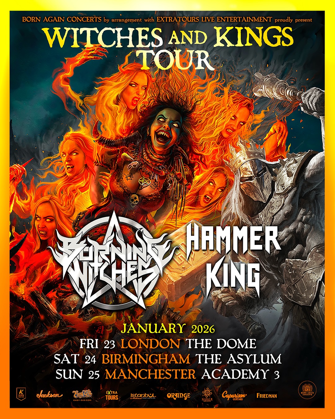 The witches rise – and the king follows! In spring 2026, Swiss heavy metal powerhouse @BurningWitchesOfficial will embark on their long-awaited European headliner tour. Under the banner of the WITCHES & KINGS TOUR 2026, they’re bringing not only their upcoming, much-anticipated album to the stage, but also a very special guest: Germany’s epic metal monarchs @HammerKing_Official!
GET TIX 🎟️ www.ba-concerts.com
Dates include:
Fri 23 Jan - @TheDomeLondon
Sat 24 Jan - @TheAsylumVenue | Birmingham
Sun 25 Jan - @ManchesterAcademy 3
Expect nothing less than a full-force metal onslaught: BURNING WITCHES deliver blazing riffs, soaring vocals and true heavy metal spirit, while HAMMER KING bring their trademark blend of epic grandeur and powerful stage presence. Together, they promise a night of pure metal magic.
🔥 BURNING WITCHES – Female-fronted and forged in fire, this band has conquered stages worldwide with a sound rooted in classic heavy metal, yet driven by fresh energy and raw intensity.
👑 HAMMER KING – Champions of true epic metal, known for anthemic songs, thunderous performances, and a royal presence that commands the crowd.
The WITCHES & KINGS TOUR 2026 will be a celebration of metal’s timeless power – loud, proud, and unforgettable.
Presented by arrangement with @ExtratoursLiveEntertainment.
-
#baconcerts #bornagain #london #livemusic #liveinlondon #extratours #burningwitches #hammerking #uktour