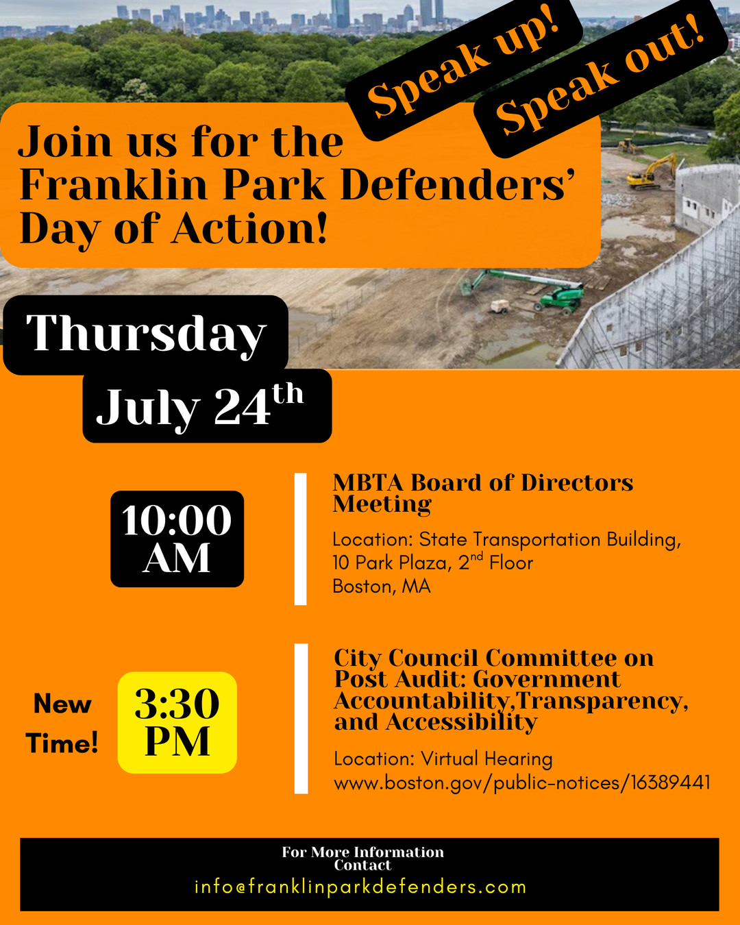 🚨 CALLING ALL PARK ADVOCATES! 🚨
🗓️ Thursday, July 24 – Day of Action!
✊🏾 Show up & speak out to protect Franklin Park and defend public resources!
📍 10AM – MBTA Board of Directors
State Transportation Building, 2nd Floor
🗣️ Demand transparency & equitable transit for all.
📍 3:30PM – Boston City Council Hearing (Virtual)
On the White Stadium deal: $200M public funds, no public say.
🔗 boston.gov/public-notices/16389441
Let’s pack the room and flood the Zoom! 📢
#SaveWhiteStadium #FranklinPark #BostonDeservesBetter #PublicLandPublicGood @naacpboston @brochris4boston @voteworrell @wilkersonforsenate