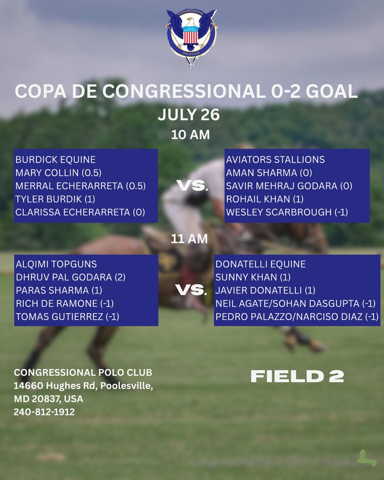 🏆 Welcome to the Copa de Congresional — where the action is fast, the teams are hungry, and the goal count starts at zero (literally).
📍 Catch all the 0-2 goal tournament action on Field 2 this weekend!
🕙 10:00 AM – Burdick Equine takes on the Aviators Stallions
🕚 11:00 AM – Alqimi Topguns face off against Donatelli Equine
Bring the energy, bring the ponies — it’s game day. ⚡🐎 #CopaDeCongresional #PoloLife #Field2Takeover #GoalHungry #weekendchukkas #PoloAlert#GameDay #CongressionalPoloCore
#CongressionalPolo#USPA4Goal#PoloInDC#DCPoloScene#PoloMatchday#PoloTradition#TailgateAndTactics#RideHitWin#WashingtonDCEvents#DCWeekendVibes#DMVEvents#ThingsToDoInDC#DCStyle#DCSocialScene#DCOutdoors#DMVPolo#DCEliteLife#CapitalCitySport