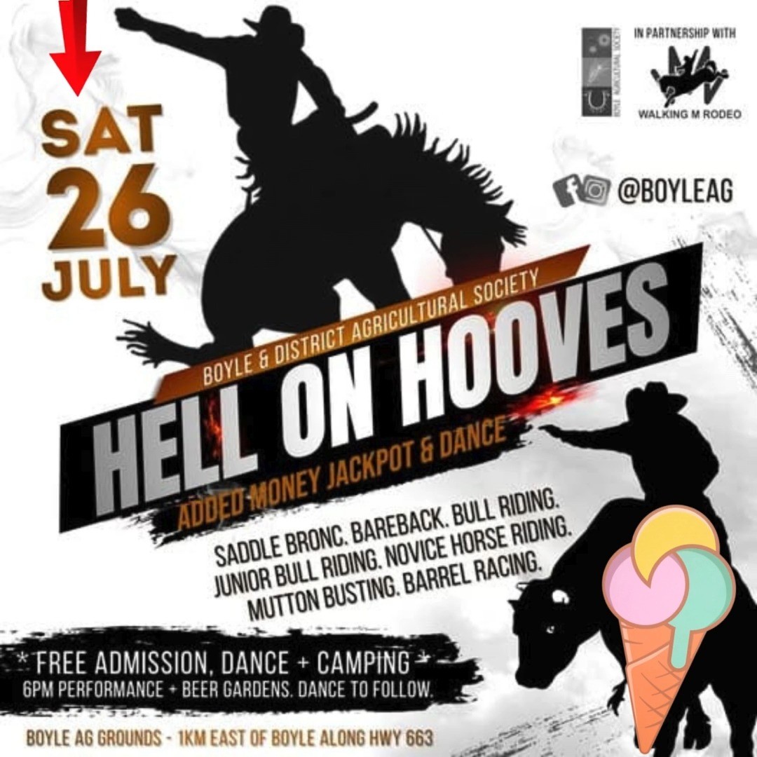 Saddle up, Boyle! Scoopz Ice Cream Hut is rolling into Hell on Hooves tomorrow, July 26th.
We’ll be serving up your favorite cool treats while the action heats up in the arena. Don’t miss the chance to chill out between the thrills - come find us and treat yourself. 🍦🐎🔥
#HellOnHooves #BoyleRodeo #ScoopzIceCream #RodeoTreats #AlbertaEvents #YEGFoodie #IceCreamTruck #SummerInAlberta #RodeoVibes #ScoopzOnTheMove #goeastofedmonton #BoyleCounty #Albertarodeo #boyleagriculturalsociety #albertaevents #albertacowboys #albertacowgirls #ridinghorses #albertafun #cantmiss #fortsaskatchewan #familyfun