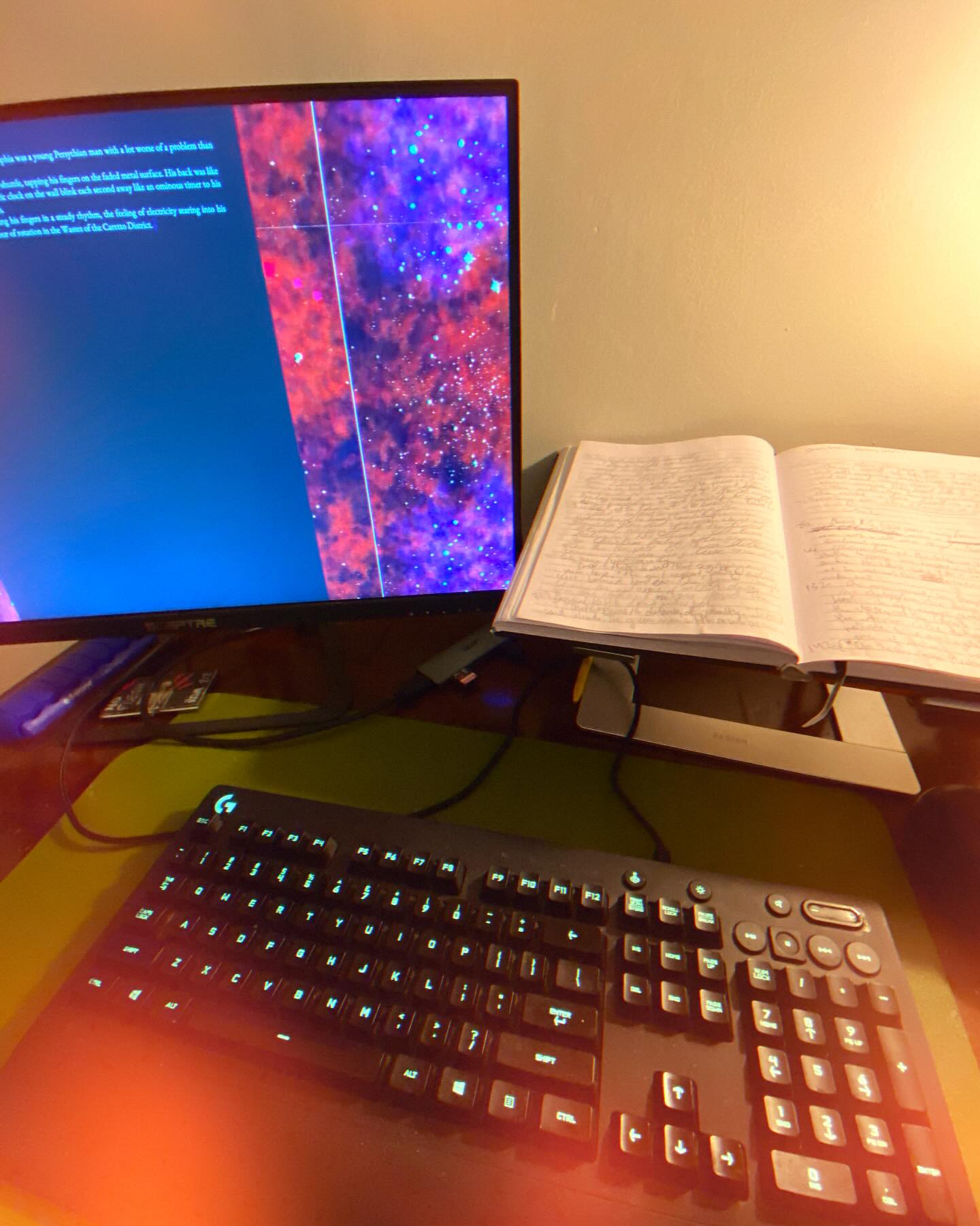 0.5x view of life the past couple days. Writing to catch up from being in a rut. Now I have written 16k words this month. Prolly close to 7k is by hand.
Favorite thing to write: “We, the curators, apologize…” then insert a crazy sentence. #
#writing #author #scifi #absurdism