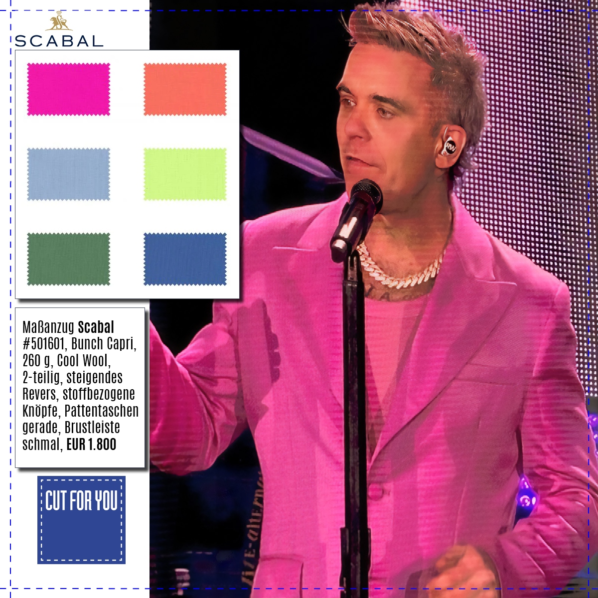 Robbie Williams in Berlin!
Der weltberühmte Entertainer trat gestern in der Waldbühne auf und trug einen Maßanzug von Scabal. Diesen Anzug können Sie auch bei Cut For You fertigen lassen:
Maßanzug Scabal #501601, Bunch Capri, 260 g, Cool Wool,
2-teilig, steigendes Revers, stoffbezogene Knöpfe, Pattentaschen gerade, Brustleiste schmal, EUR 1.800
Bitte vereinbaren Sie gleich Ihren Beratungstermin unter cutforyou.com/terminvereinbarung
#cutforyou #maßkonfektion #berlin #maßschneider #maßsakko #maßanzug #scabal #robbie #williams #waldbühne #capri #coolwool #robbiewilliams #zweireiher #zweiteiler #maßhemd #takethat